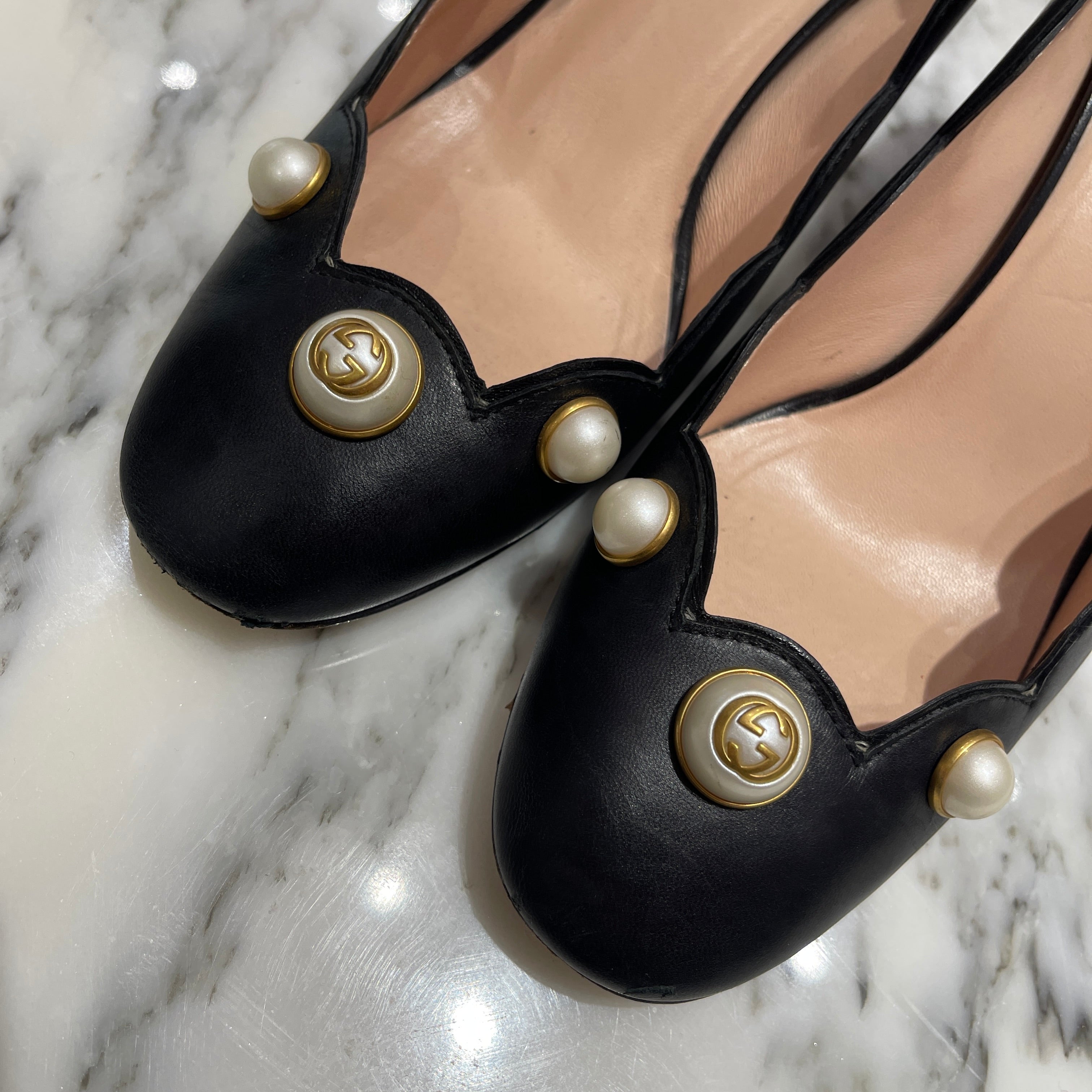 GUCCI Fake Pearl Leather Pumps 565856 Size 36 グッチ フェイクパール レザーパンプス サイズ36