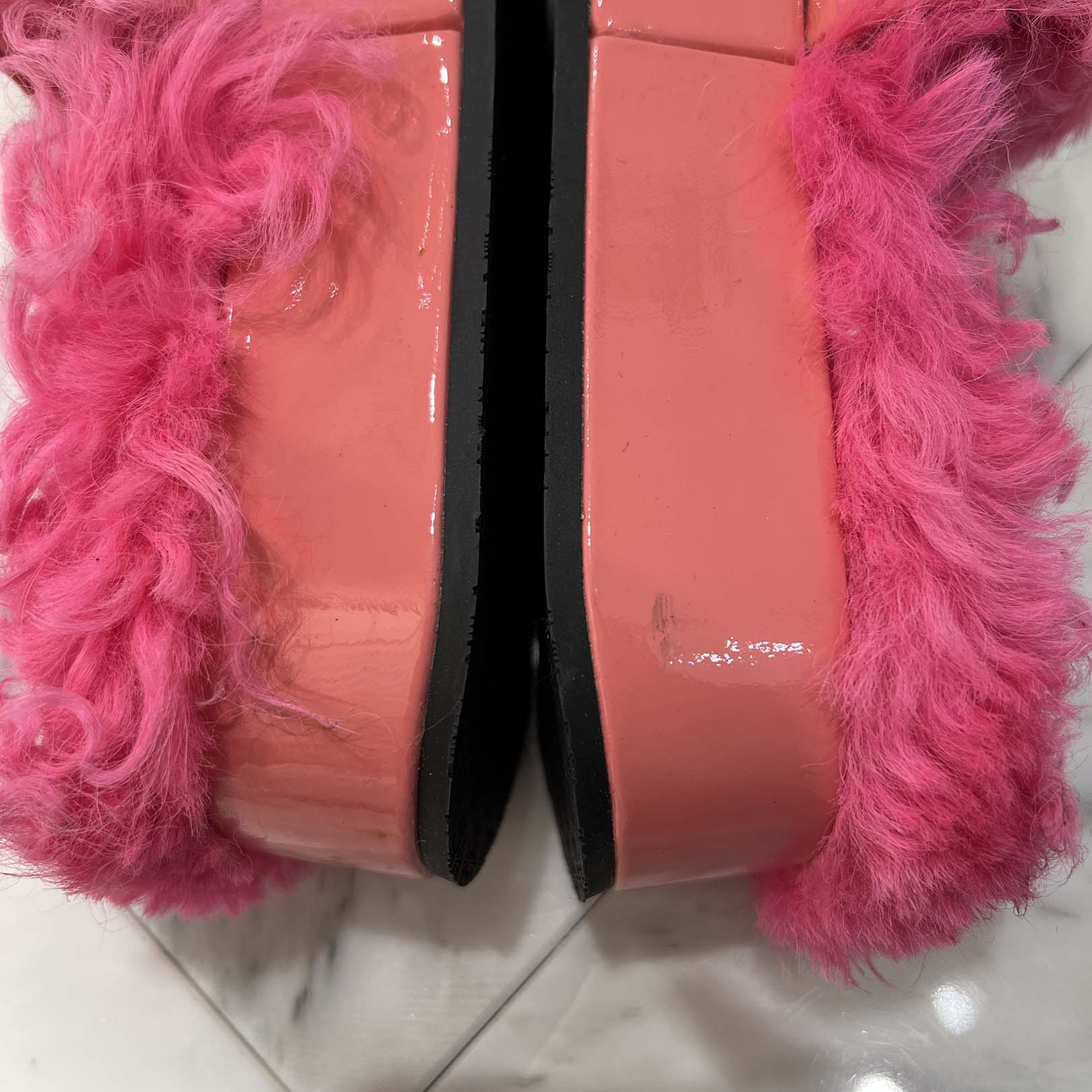 CHROME HEARTS ONLINE Limited Patent Leather Cross Patch Fur Sandals Size 40 クロムハーツ オンライン限定 パテントレザークロスパッチ ファーサンダル サイズ40