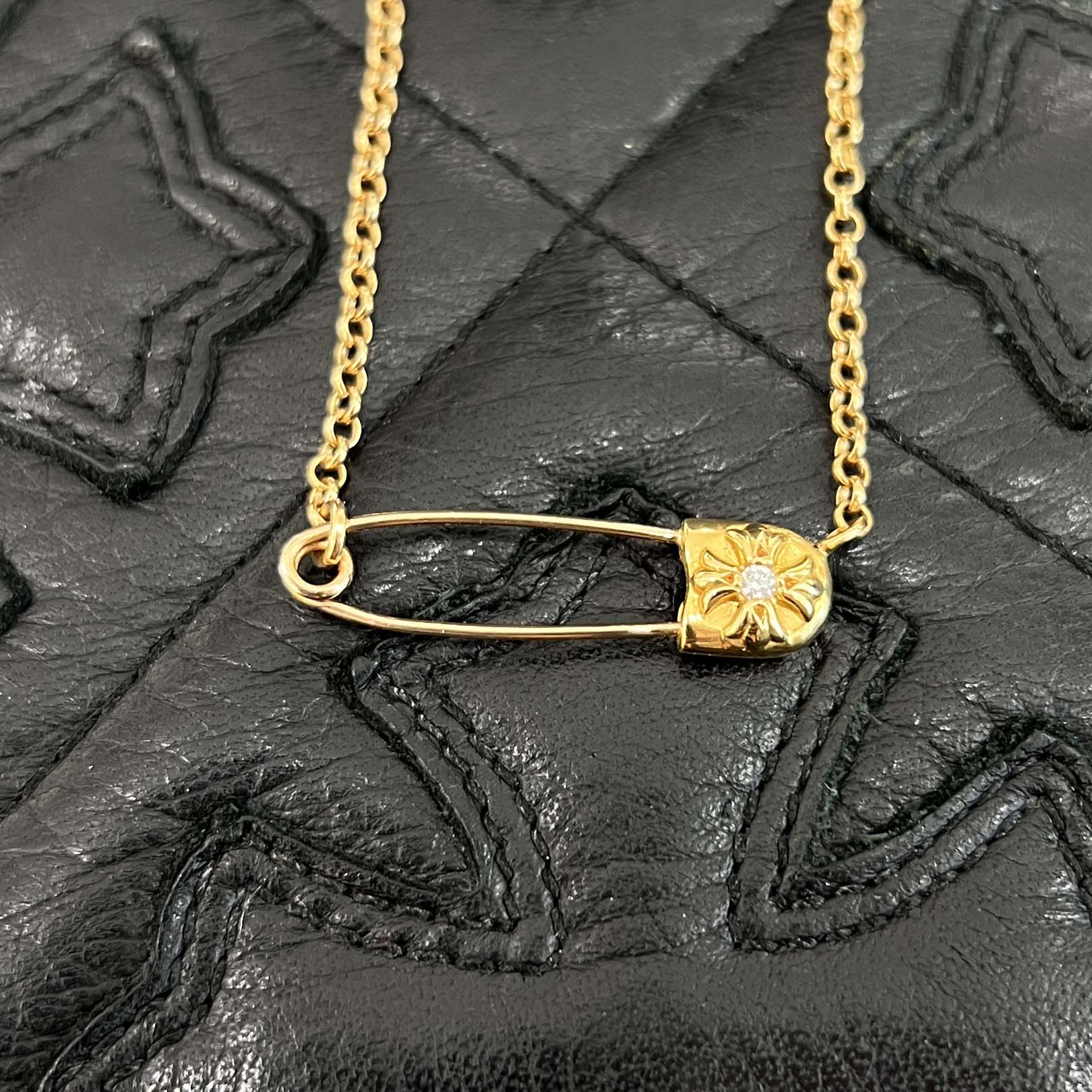 クロムハーツ22k ロールチェーンネックレス16インチ　41cm CHROME HEARTS 22K Safety Pin 1 Diamond Roll Chain Necklace