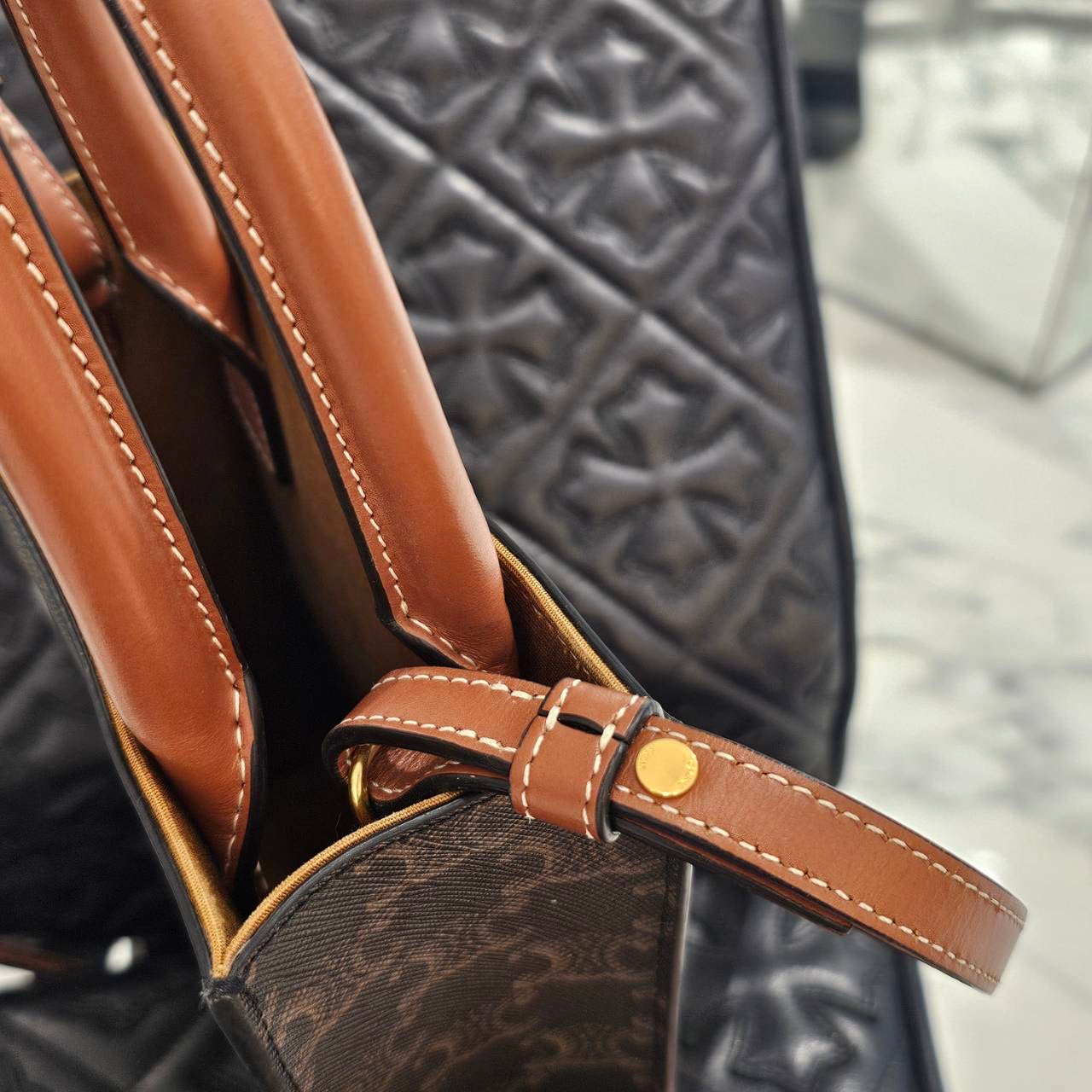 CELINE Mini Vertical Triomphe Canvas Calfskin Shoulder Bag 194372BZK.04LU セリーヌ ミニヴァーティカル トリオンフ キャンバス カーフスキン ショルダーバッグ