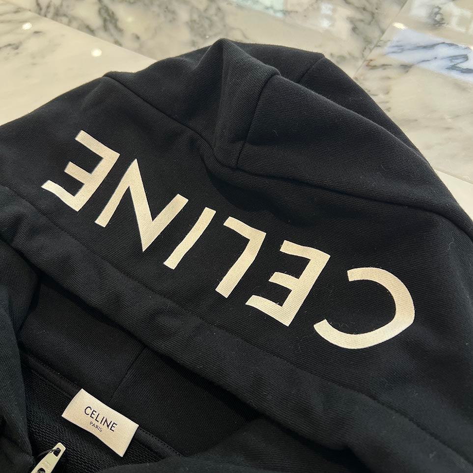 CELINE 2021SS Hooded Logo Zip Up Cotton Hoodie 2Y497052H Size XL