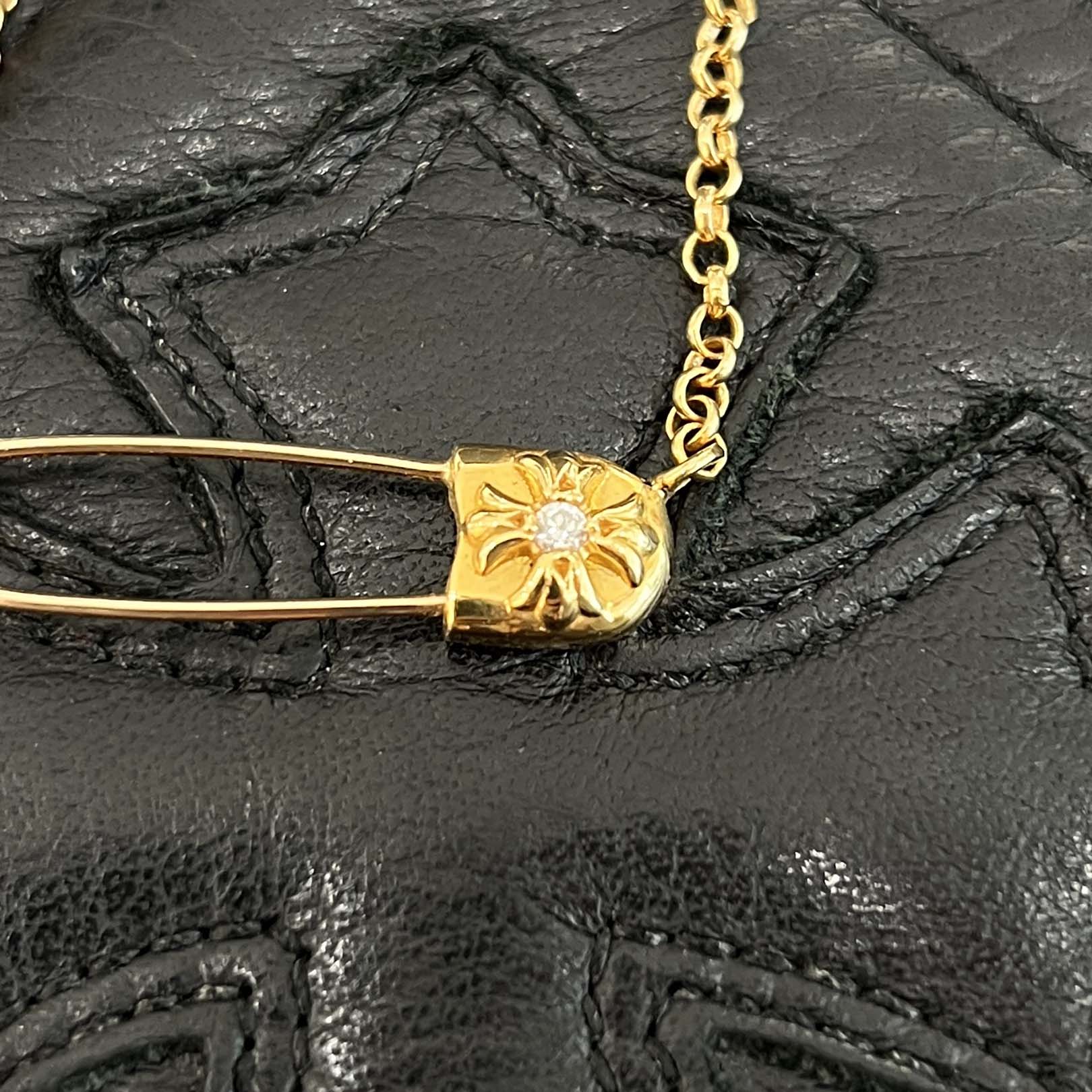 クロムハーツ22k ロールチェーンネックレス16インチ　41cm CHROME HEARTS 22K Safety Pin 1 Diamond Roll Chain Necklace