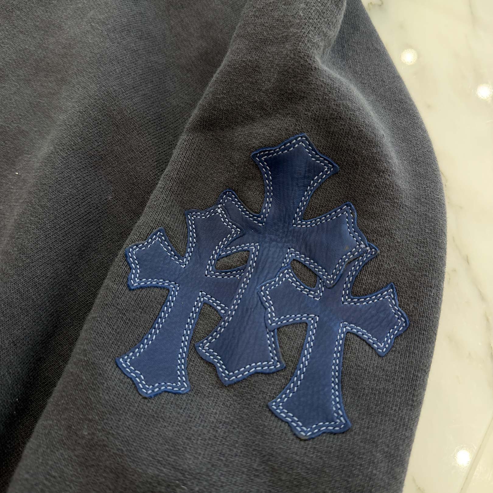 CHROME HEARTS Y NOT Cemetery Cross Leather Patch Pullover Hoodie Size XL クロムハーツ ワイノット セメタリークロス レザーパッチ プルオーバーフーディー サイズXL