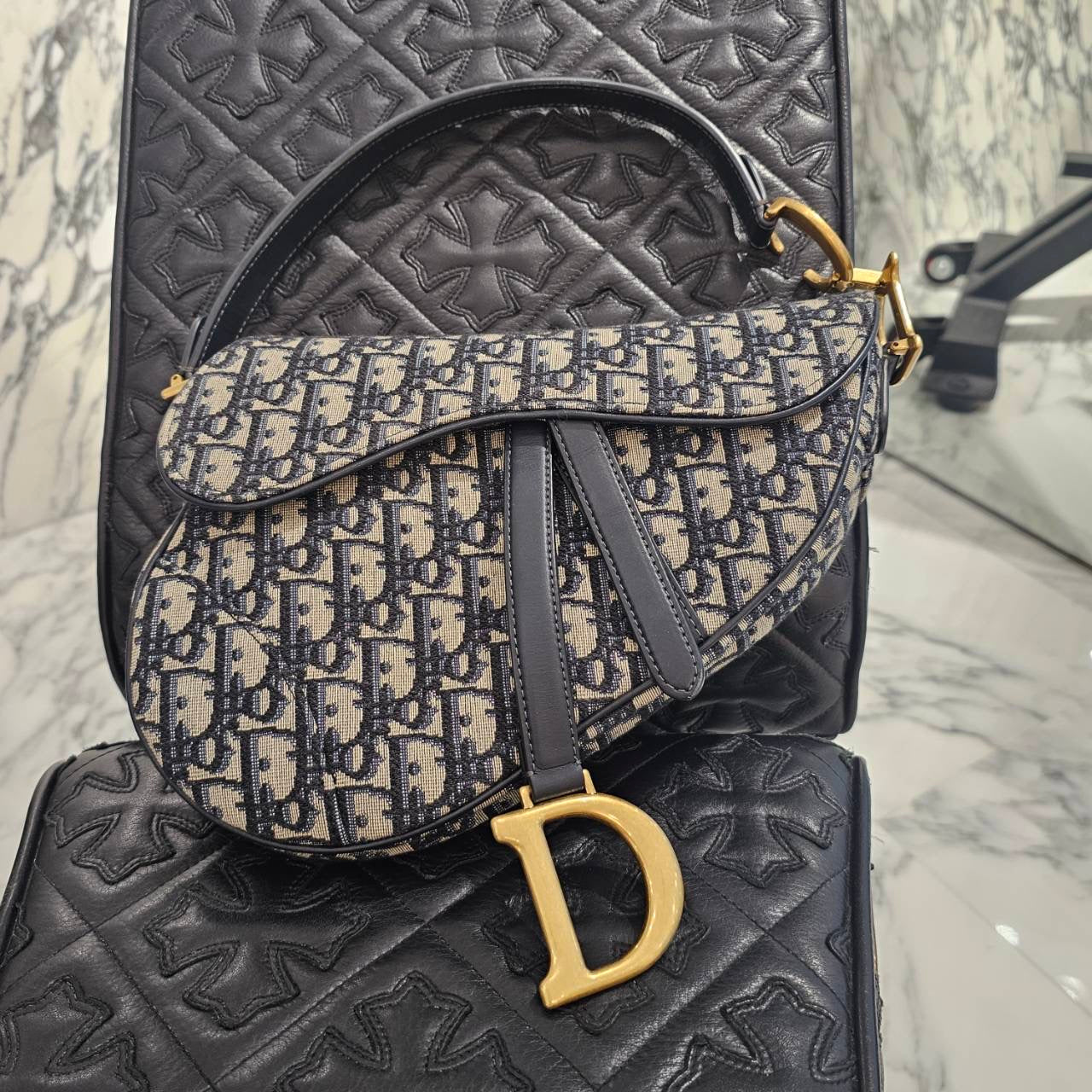 DIOR Christian Dior Oblique Jacquard Saddle Mini Bag