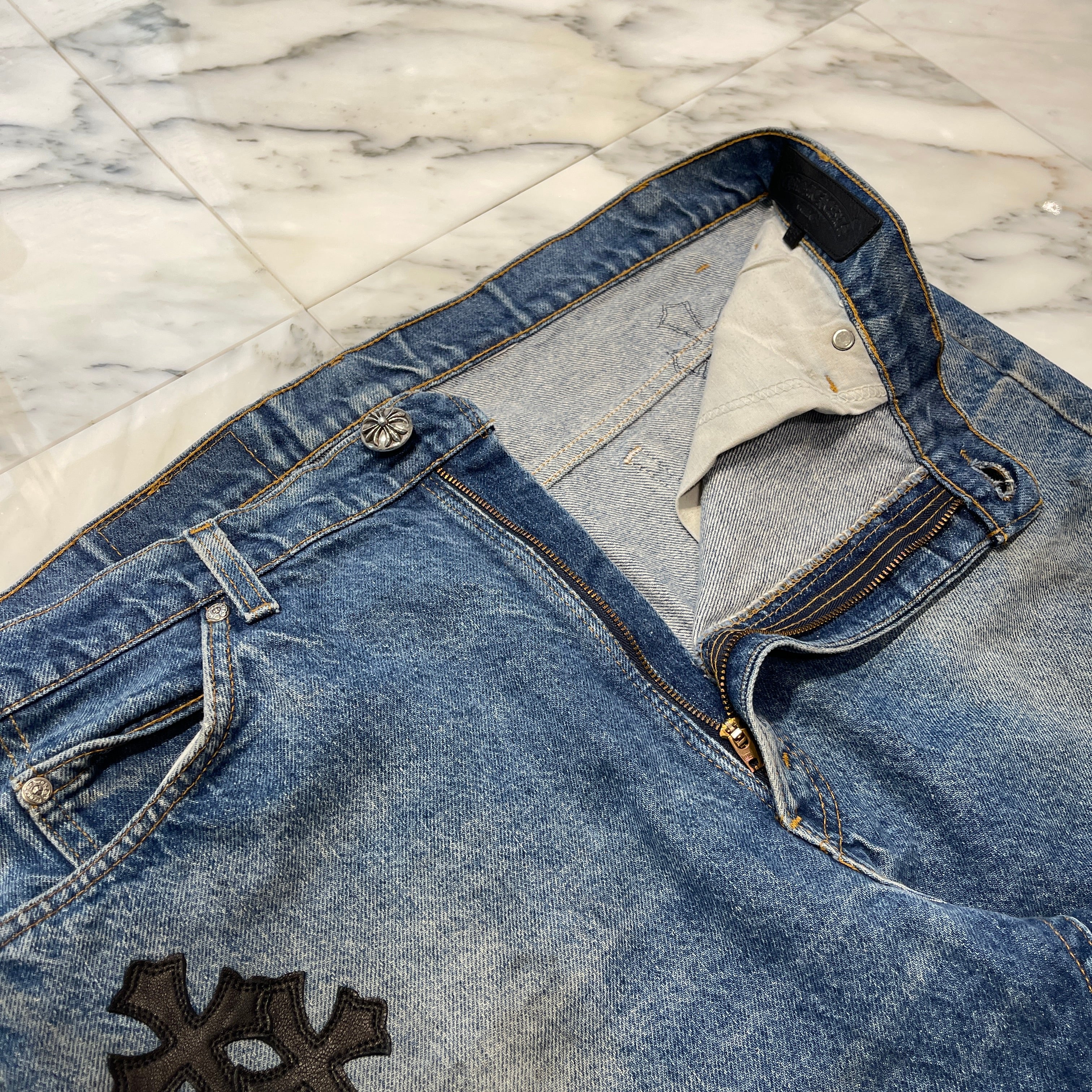CHROME HEARTS × Levi's 517 VNTG Cross Leather Patch Jeans Size 38