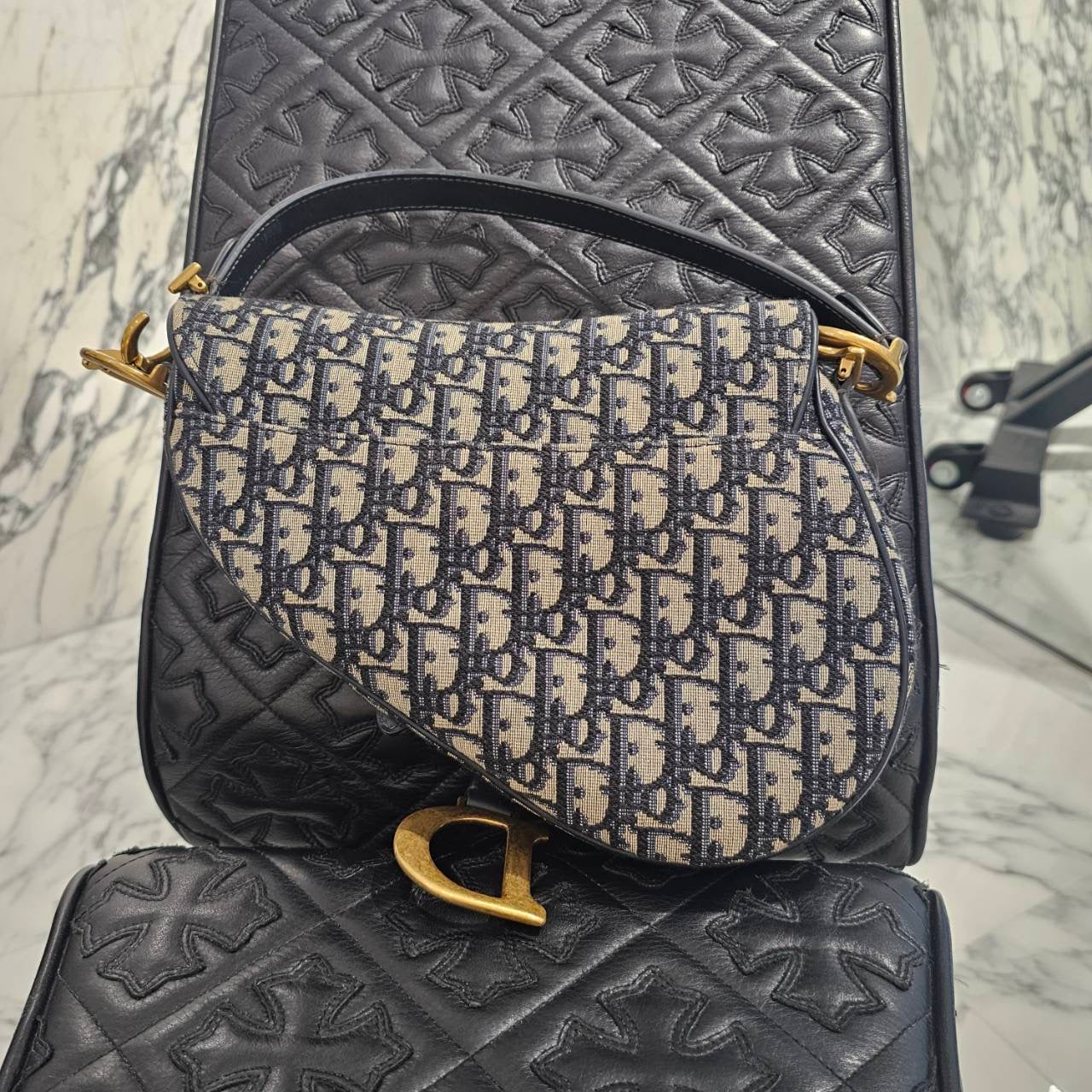DIOR Christian Dior Oblique Jacquard Saddle Mini Bag