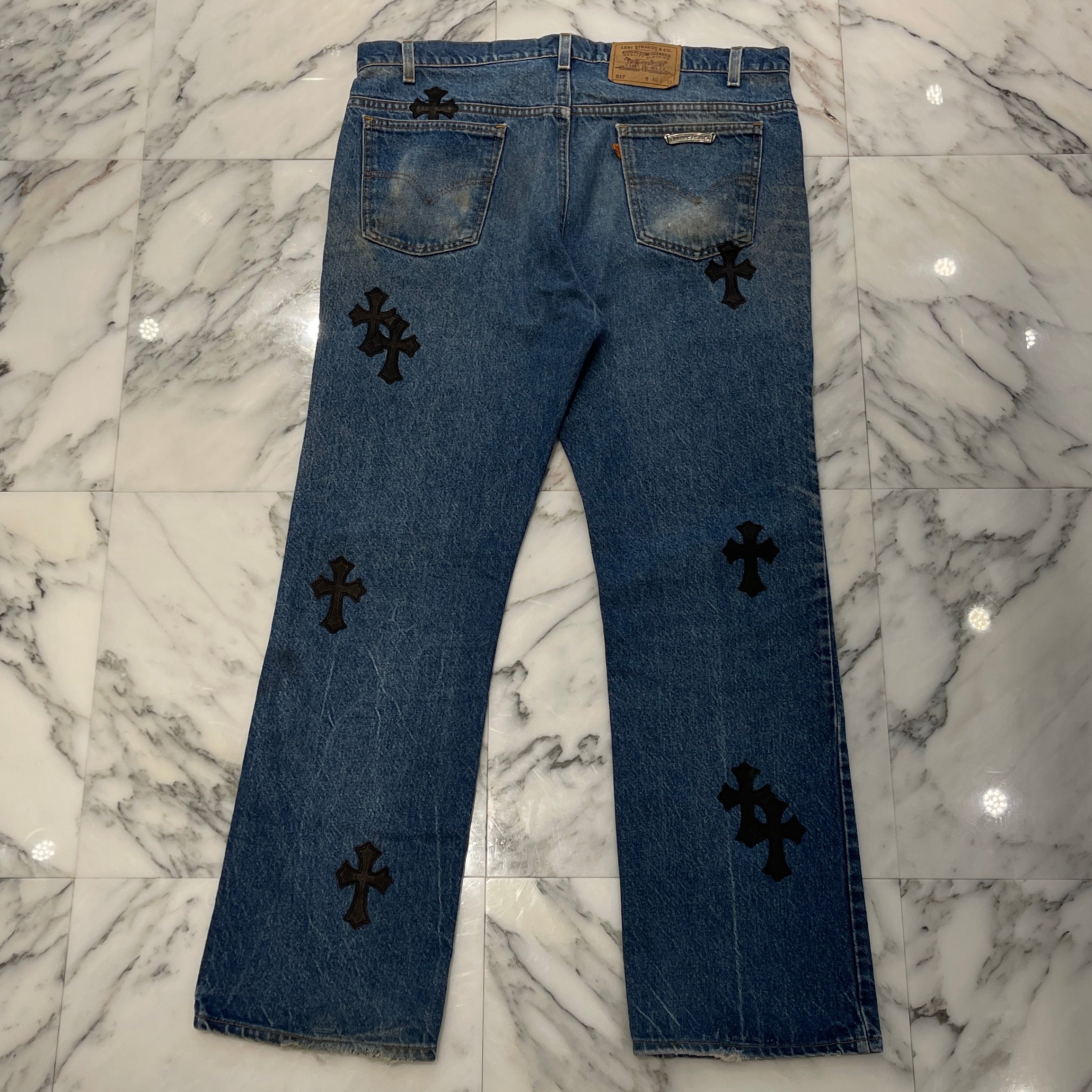 CHROME HEARTS × Levi's 517 VNTG Cross Leather Patch Jeans Size 38