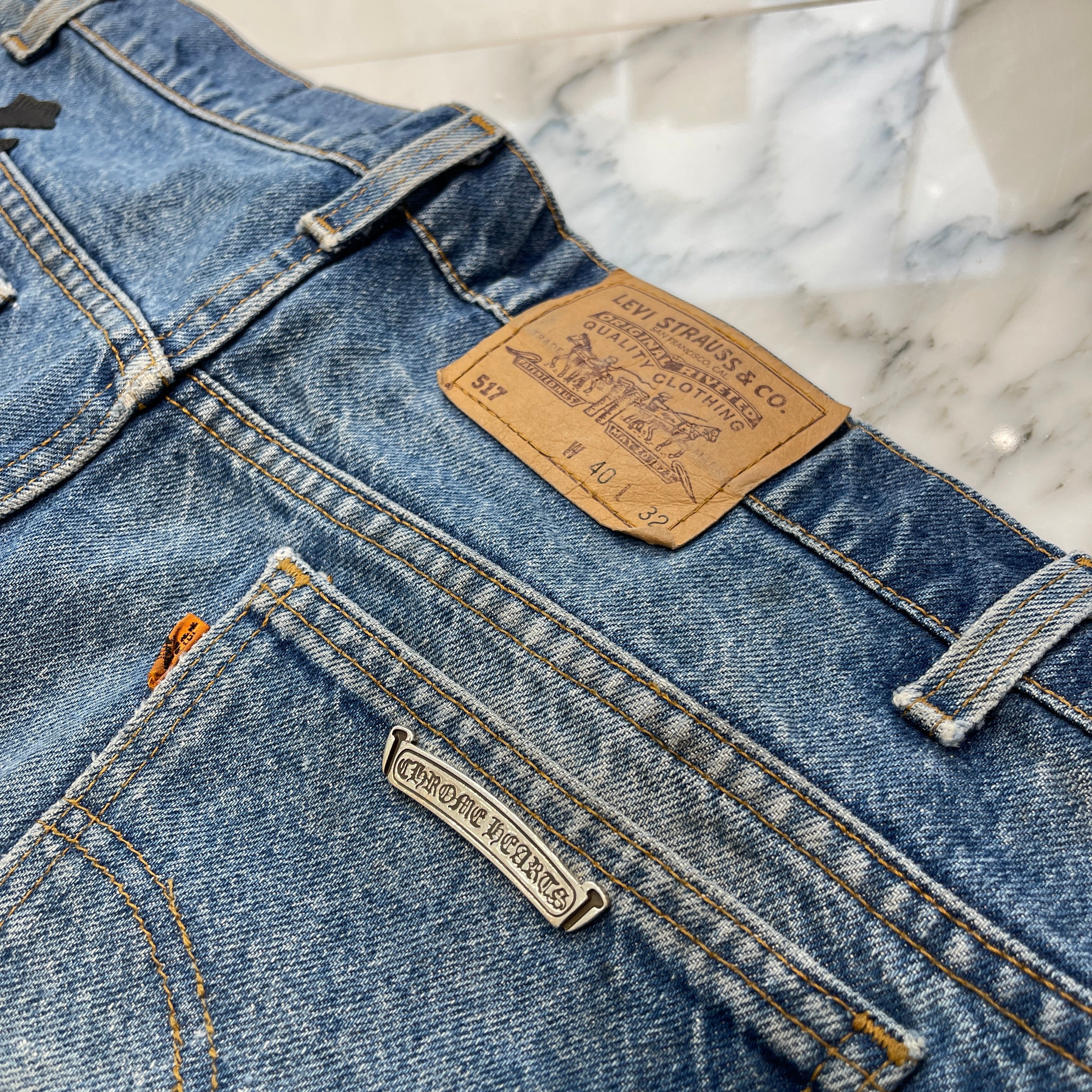 CHROME HEARTS × Levi's 517 VNTG Cross Leather Patch Jeans Size 38 クロムハーツ × リーバイス 517 ヴィンテージ クロスレザーパッチ ジーンズ デニムパンツ サイズ38