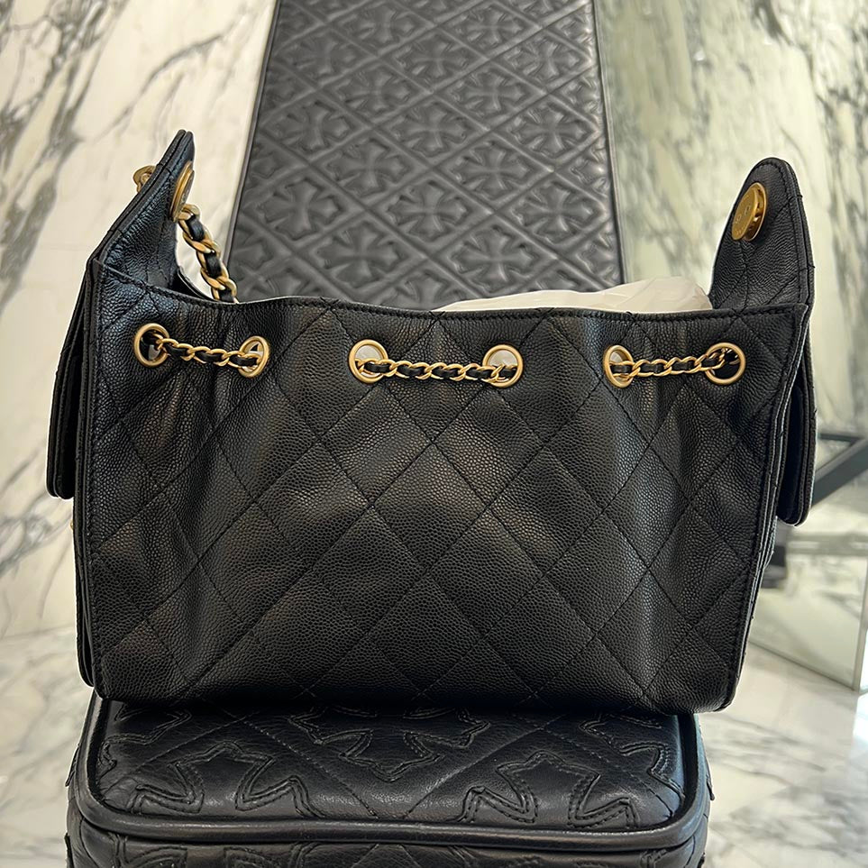 CHANEL Caviar Skin Leather Quilted Chanel 25 Mini Handbag AS5631