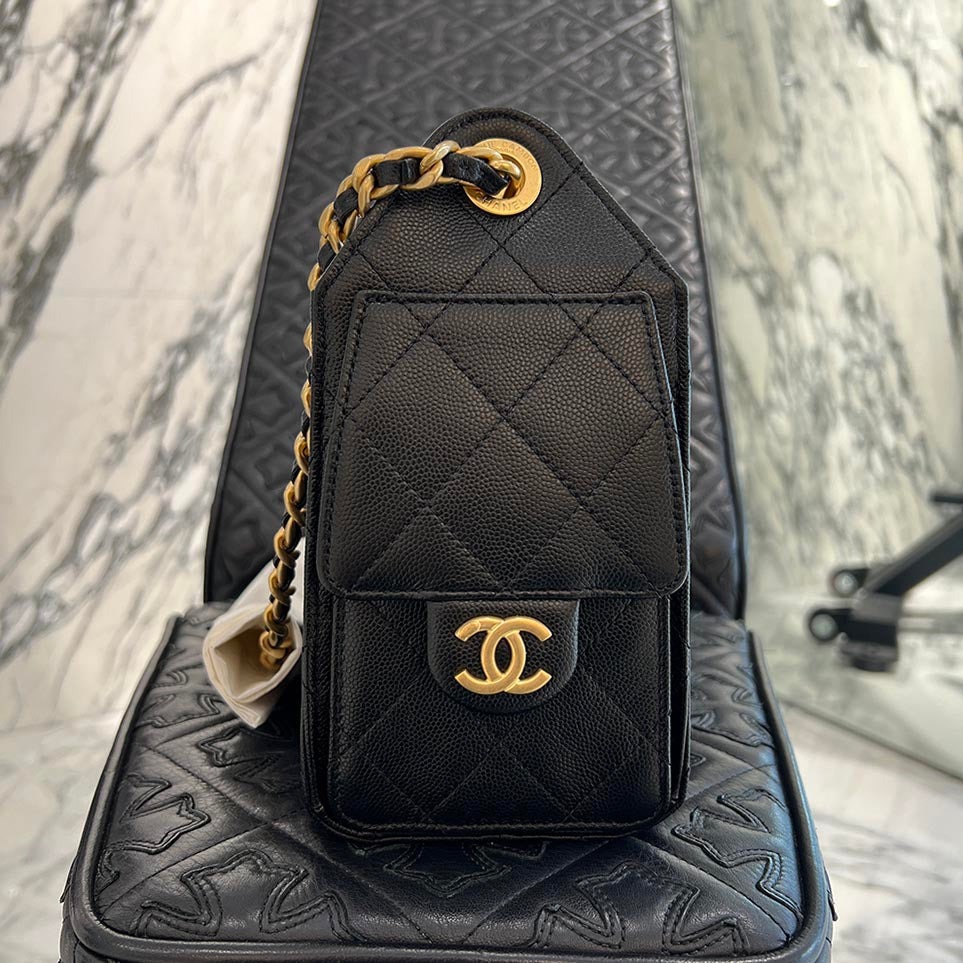CHANEL Caviar Skin Leather Quilted Chanel 25 Mini Handbag AS5631