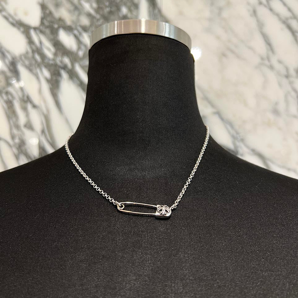 CHROME HEARTS Safety Pin 1 Diamond Roll Chain Necklace Size 18Inch クロムハーツ セーフティピン 1ダイヤモンド ロールチェーン ネックレス 18インチ
