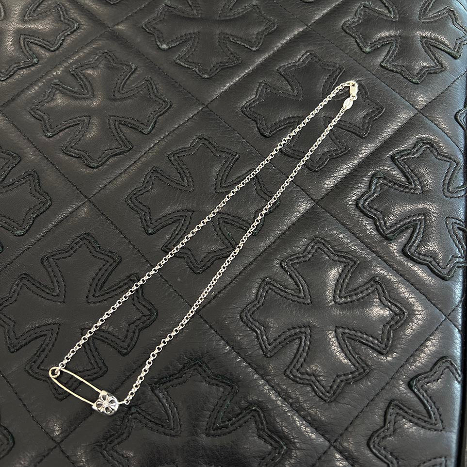 CHROME HEARTS Safety Pin 1 Diamond Roll Chain Necklace Size 18Inch クロムハーツ セーフティピン 1ダイヤモンド ロールチェーン ネックレス 18インチ