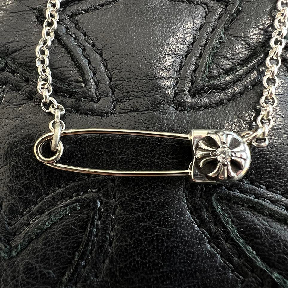 CHROME HEARTS Safety Pin 1 Diamond Roll Chain Necklace Size 18Inch クロムハーツ セーフティピン 1ダイヤモンド ロールチェーン ネックレス 18インチ