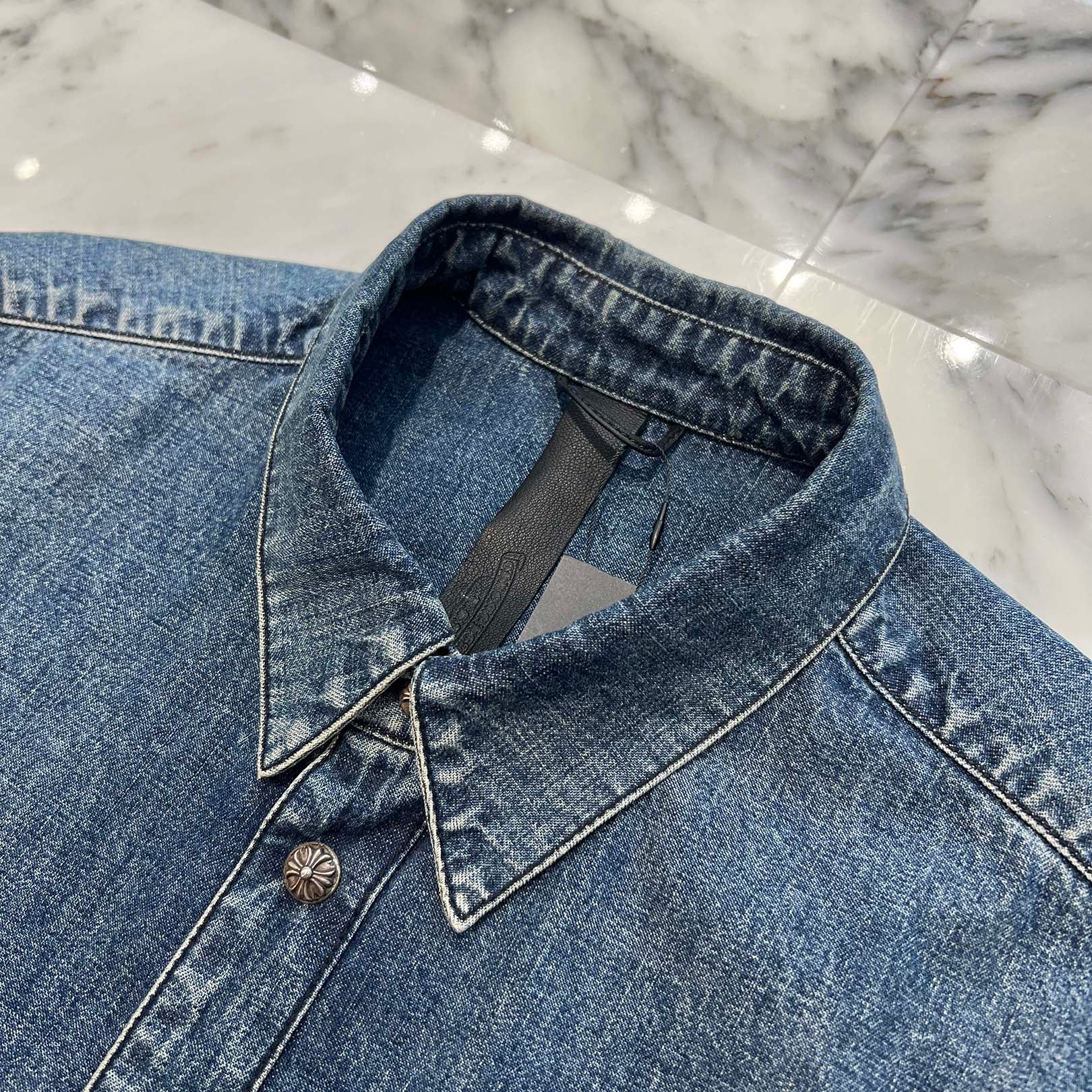 CHROME HEARTS Y NOT Cross Ball Button LAST BITE Denim Shirt Size L クロムハーツ ワイノット クロスボールボタン ラストバイト デニムシャツ サイズL