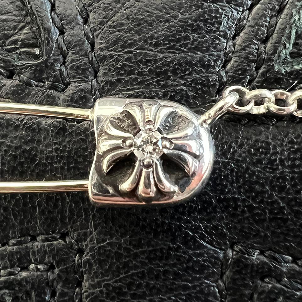 CHROME HEARTS Safety Pin 1 Diamond Roll Chain Necklace Size 18Inch クロムハーツ セーフティピン 1ダイヤモンド ロールチェーン ネックレス 18インチ