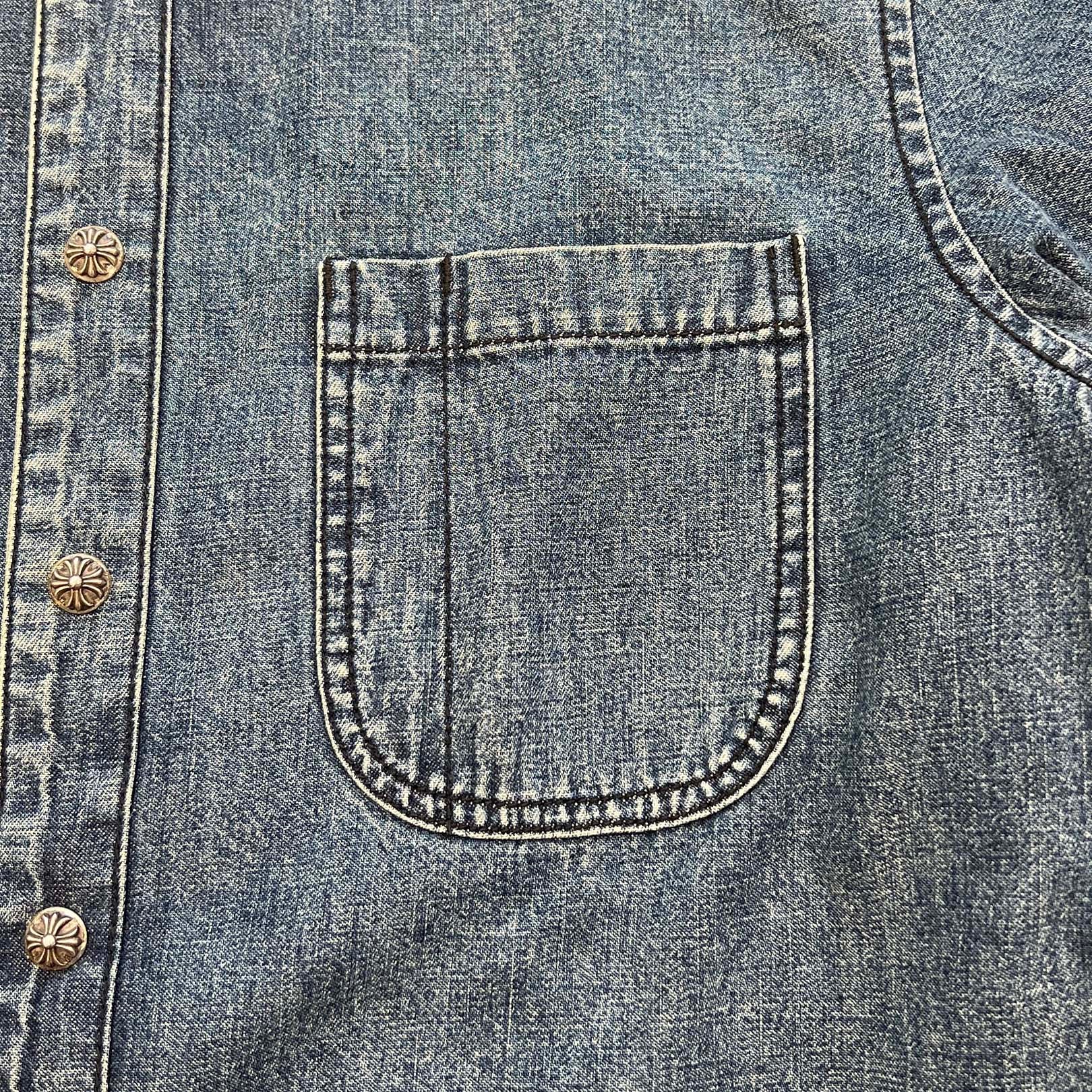 CHROME HEARTS Y NOT Cross Ball Button LAST BITE Denim Shirt Size L クロムハーツ ワイノット クロスボールボタン ラストバイト デニムシャツ サイズL
