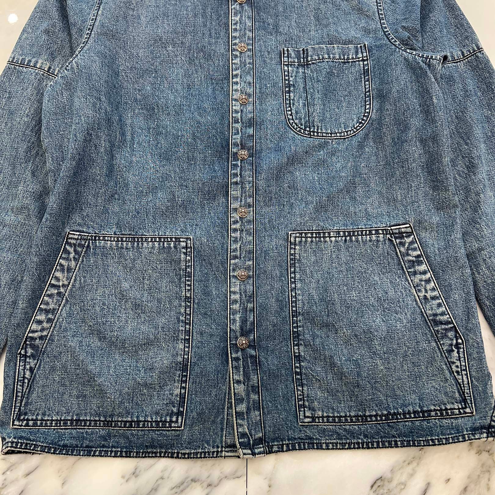CHROME HEARTS Y NOT Cross Ball Button LAST BITE Denim Shirt Size L クロムハーツ ワイノット クロスボールボタン ラストバイト デニムシャツ サイズL