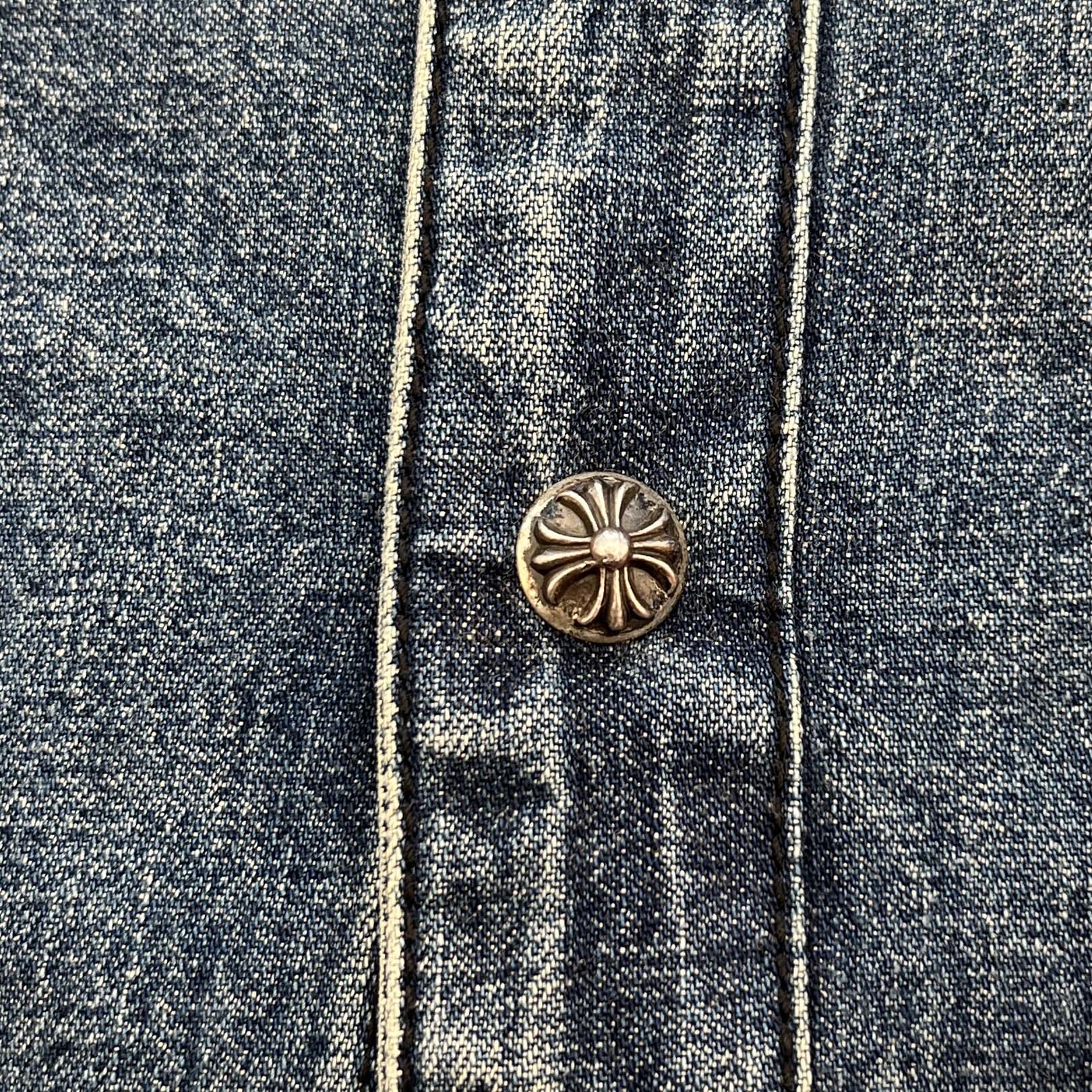 CHROME HEARTS Y NOT Cross Ball Button LAST BITE Denim Shirt Size L クロムハーツ ワイノット クロスボールボタン ラストバイト デニムシャツ サイズL