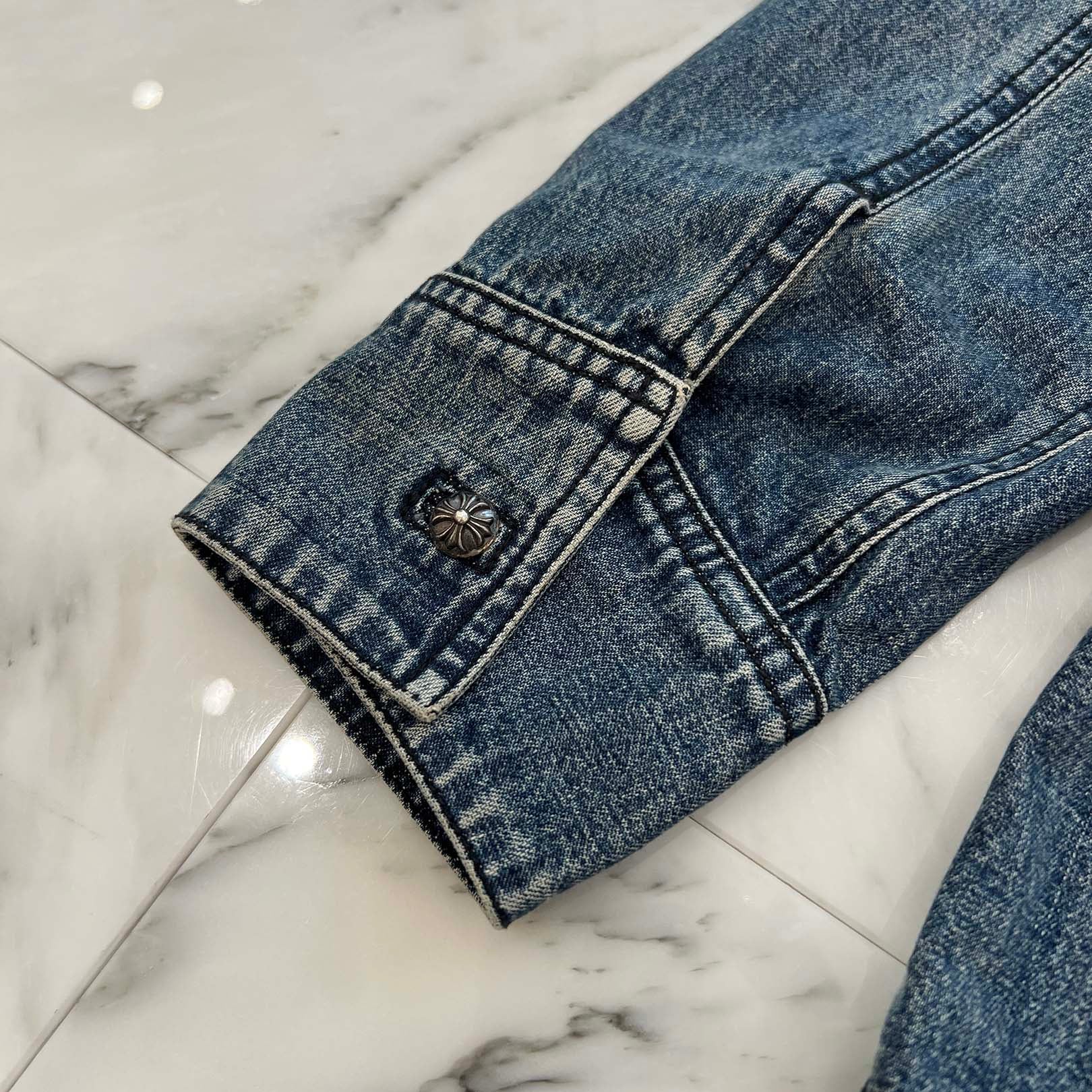 CHROME HEARTS Y NOT Cross Ball Button LAST BITE Denim Shirt Size L クロムハーツ ワイノット クロスボールボタン ラストバイト デニムシャツ サイズL