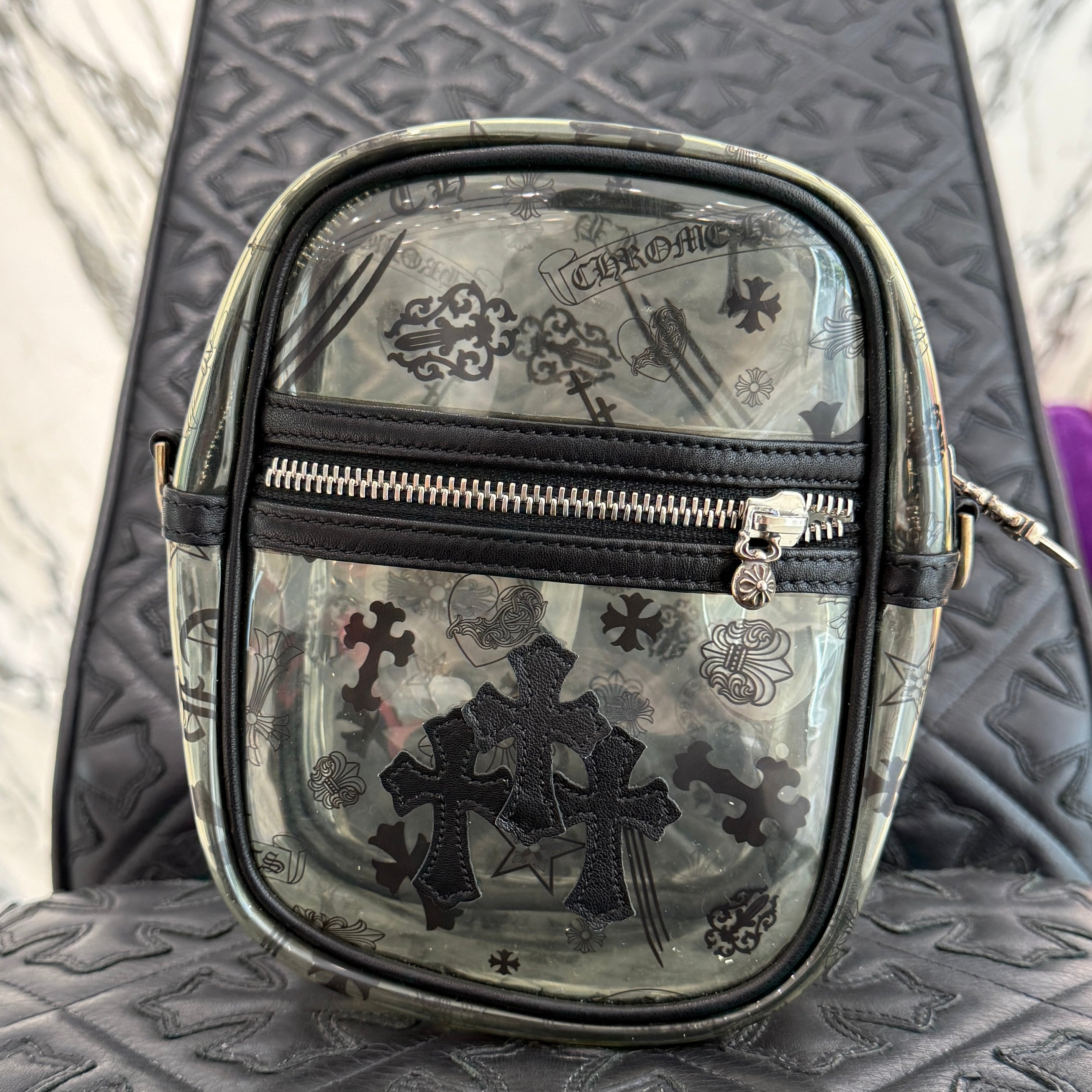 CHROME HEARTS TAKAMINI PVC 3 Cemetery Cross Patch Leather Shoulder Bag クロムハーツ タカミニ PVC 3セメタリークロスパッチ レザーショルダーバッグ