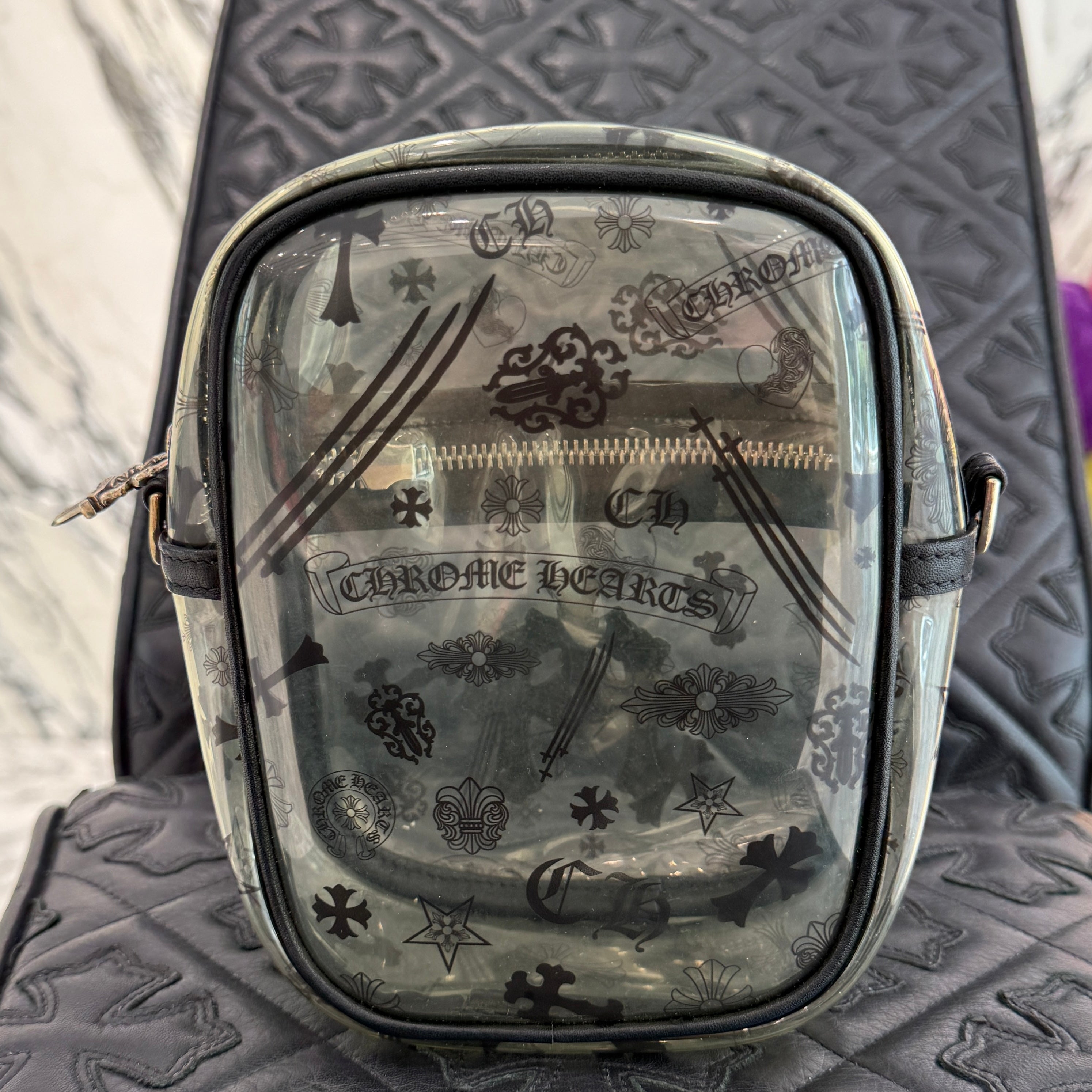 CHROME HEARTS TAKAMINI PVC 3 Cemetery Cross Patch Leather Shoulder Bag クロムハーツ タカミニ PVC 3セメタリークロスパッチ レザーショルダーバッグ