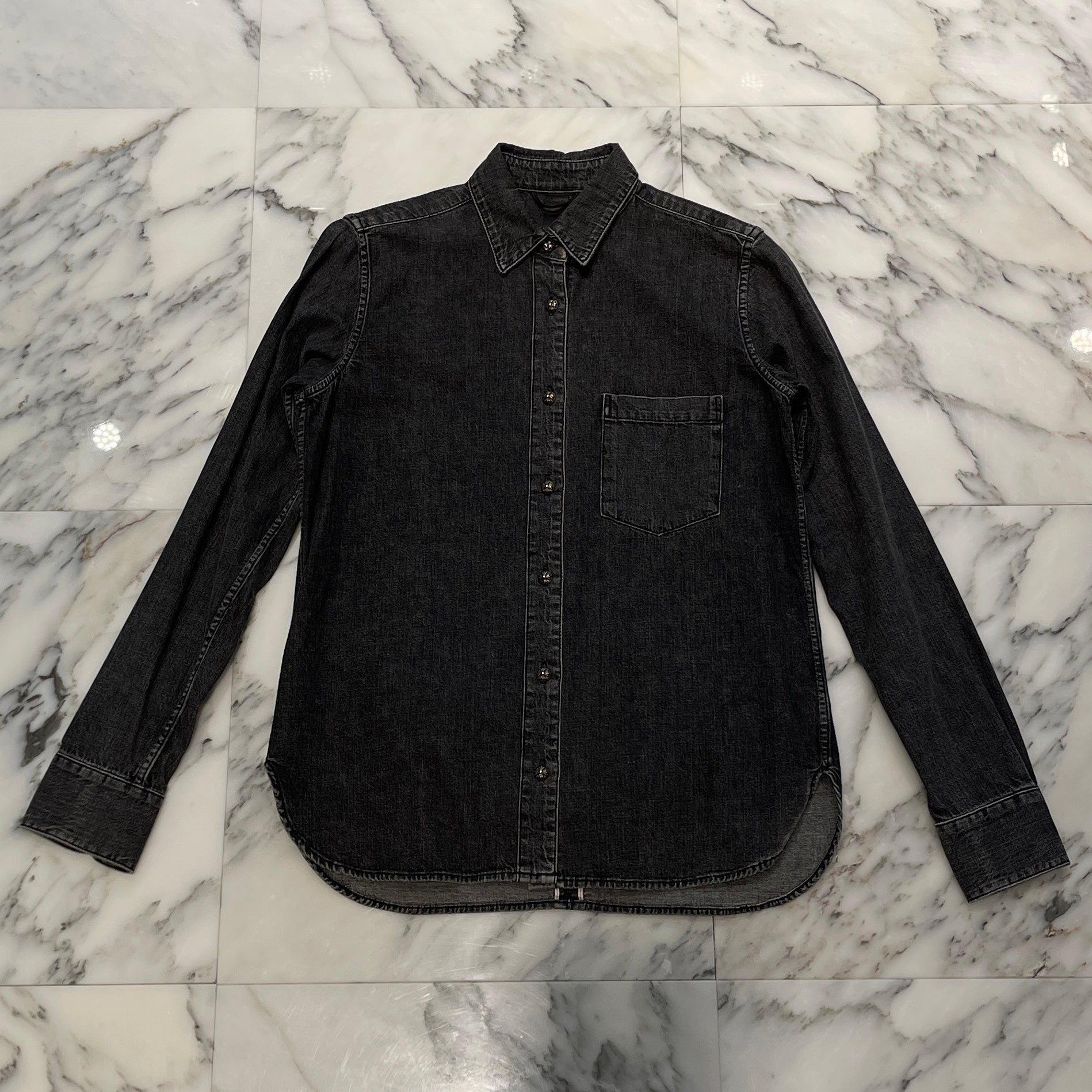 CHROME HEARTS YNOT Leather Cross Patch Denim Shirts Size M クロムハーツ ワイノット レザークロスパッチ デニムシャツ サイズM