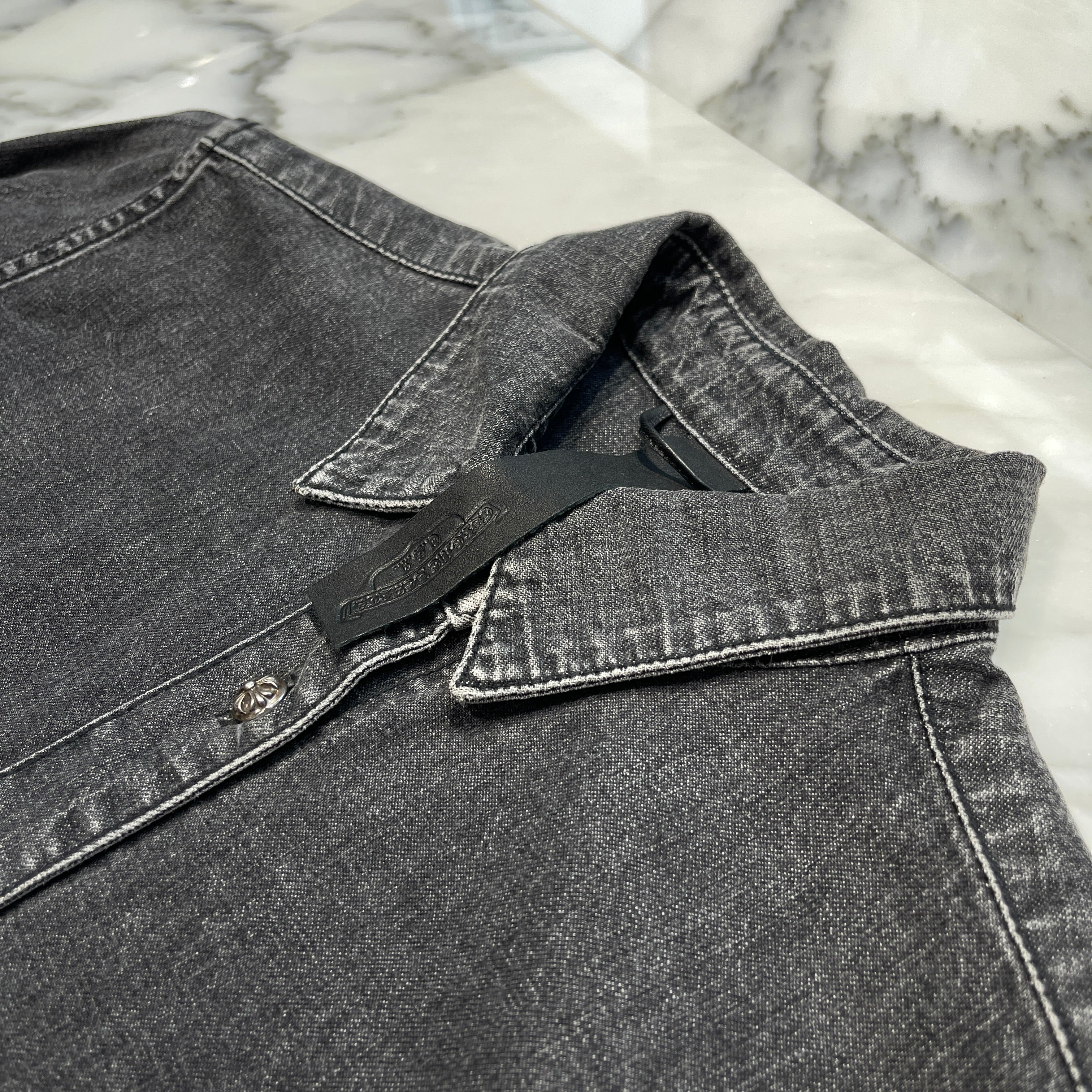 CHROME HEARTS YNOT Leather Cross Patch Denim Shirts Size M クロムハーツ ワイノット レザークロスパッチ デニムシャツ サイズM