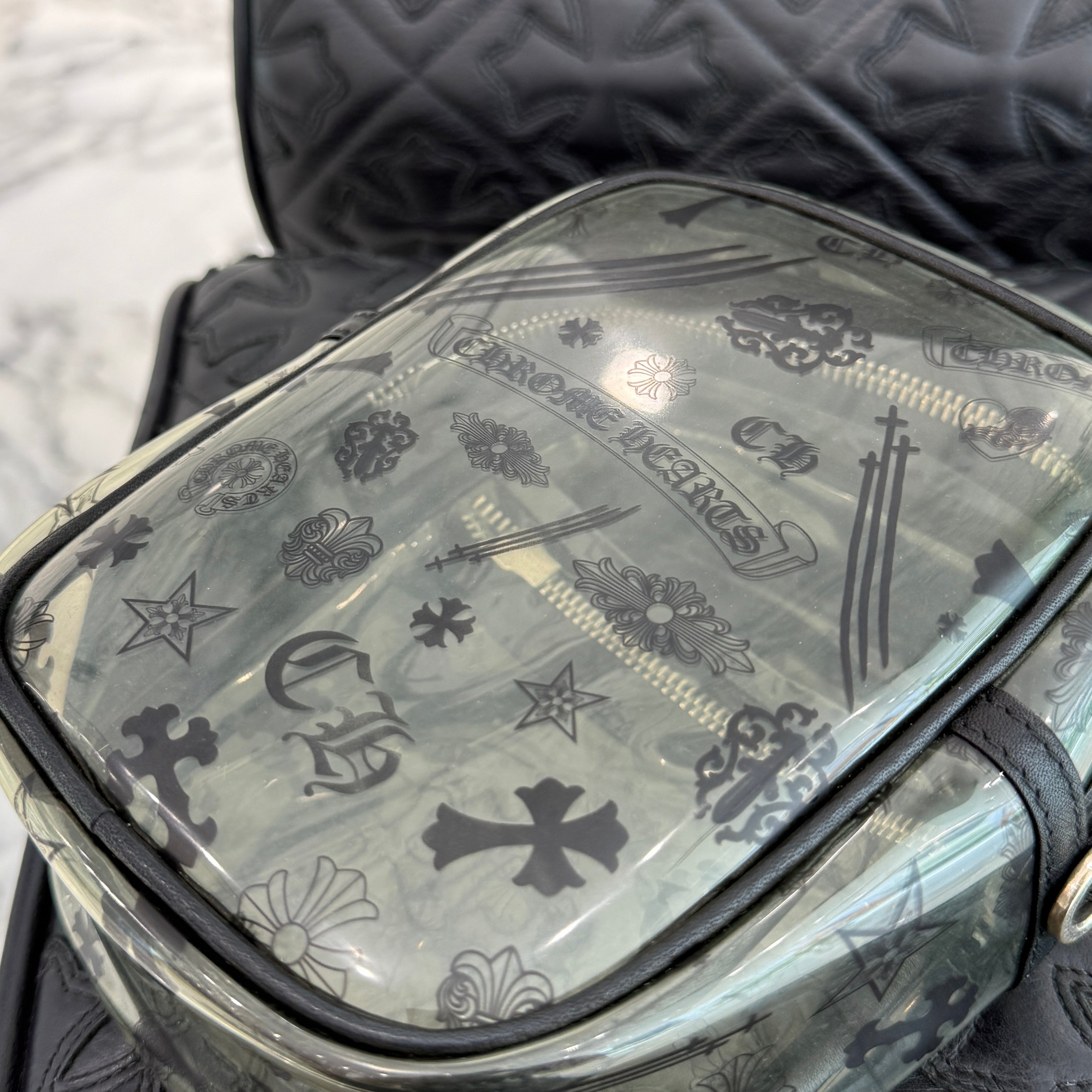 CHROME HEARTS TAKAMINI PVC 3 Cemetery Cross Patch Leather Shoulder Bag クロムハーツ タカミニ PVC 3セメタリークロスパッチ レザーショルダーバッグ