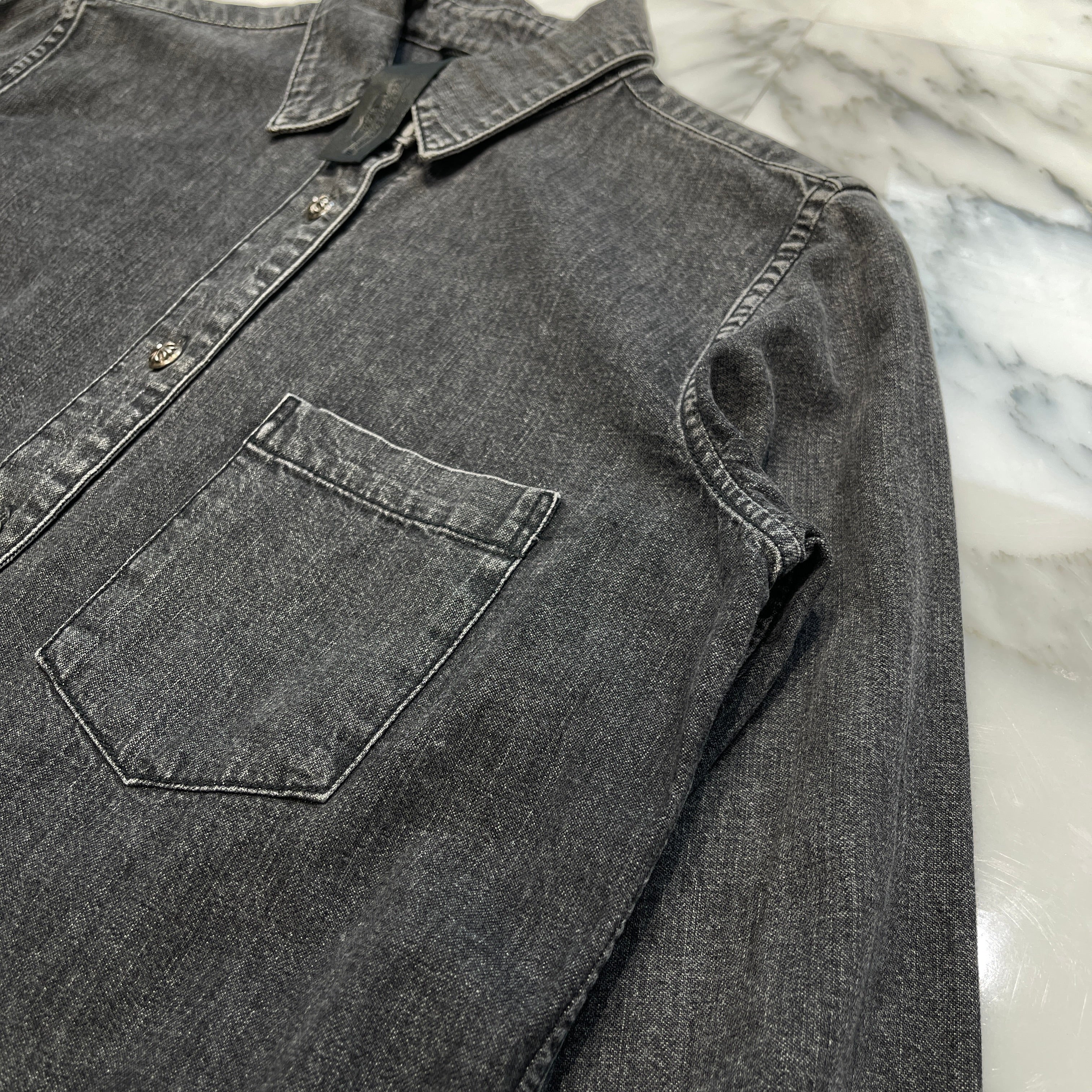 CHROME HEARTS YNOT Leather Cross Patch Denim Shirts Size M クロムハーツ ワイノット レザークロスパッチ デニムシャツ サイズM