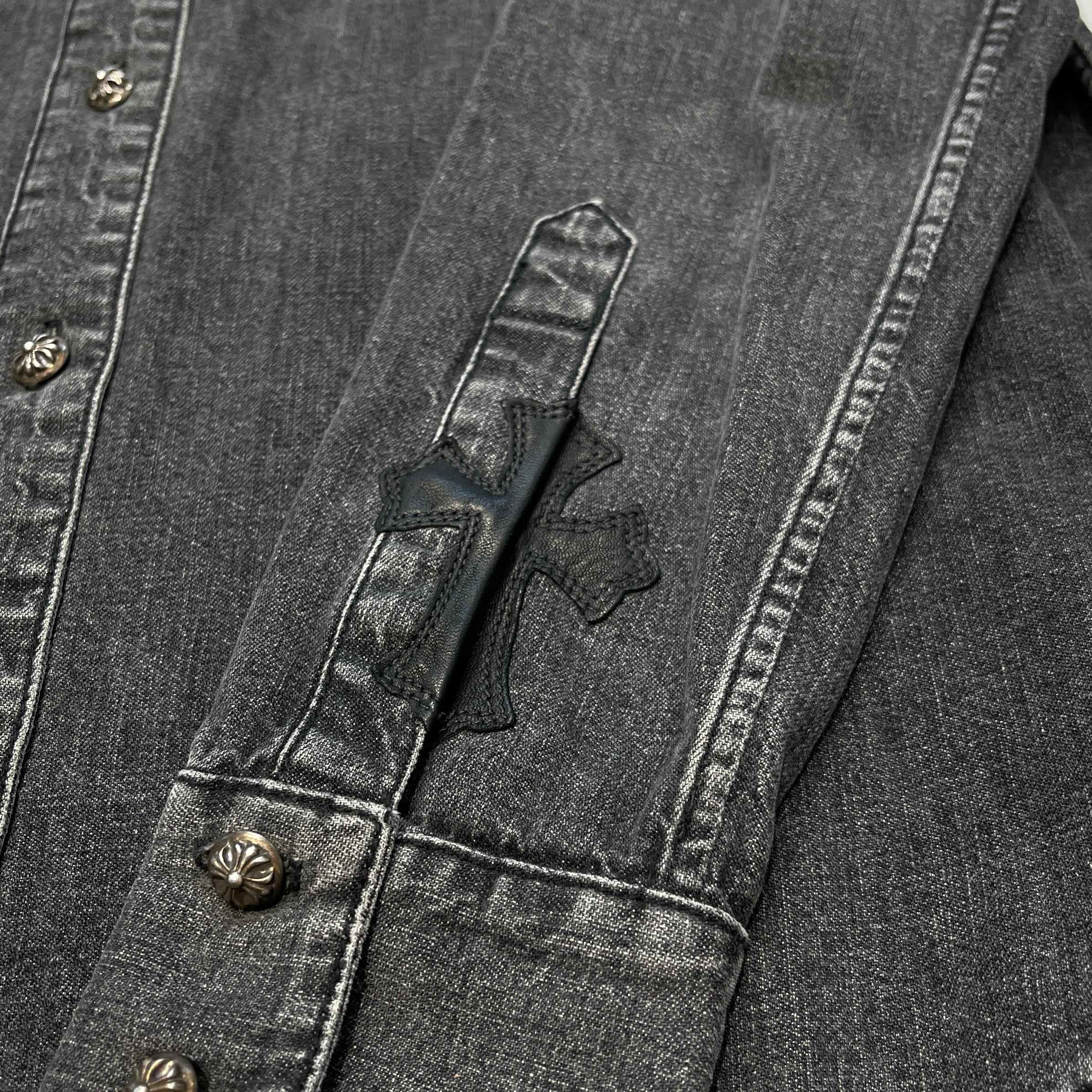 CHROME HEARTS YNOT Leather Cross Patch Denim Shirts Size M クロムハーツ ワイノット レザークロスパッチ デニムシャツ サイズM