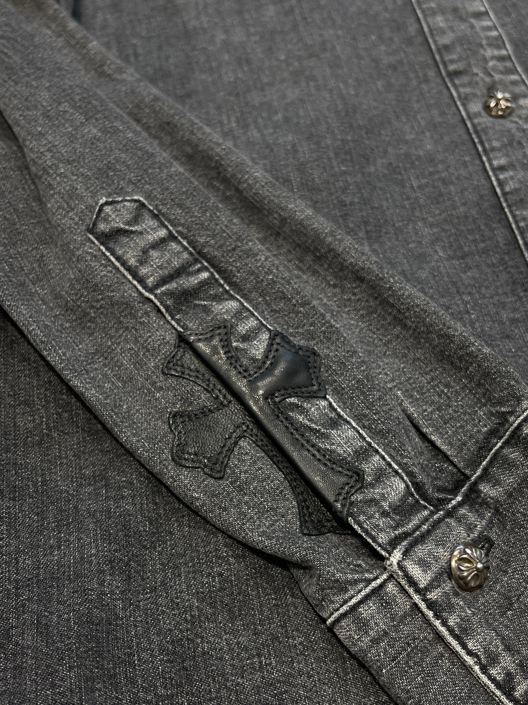 CHROME HEARTS YNOT Leather Cross Patch Denim Shirts Size M クロムハーツ ワイノット レザークロスパッチ デニムシャツ サイズM
