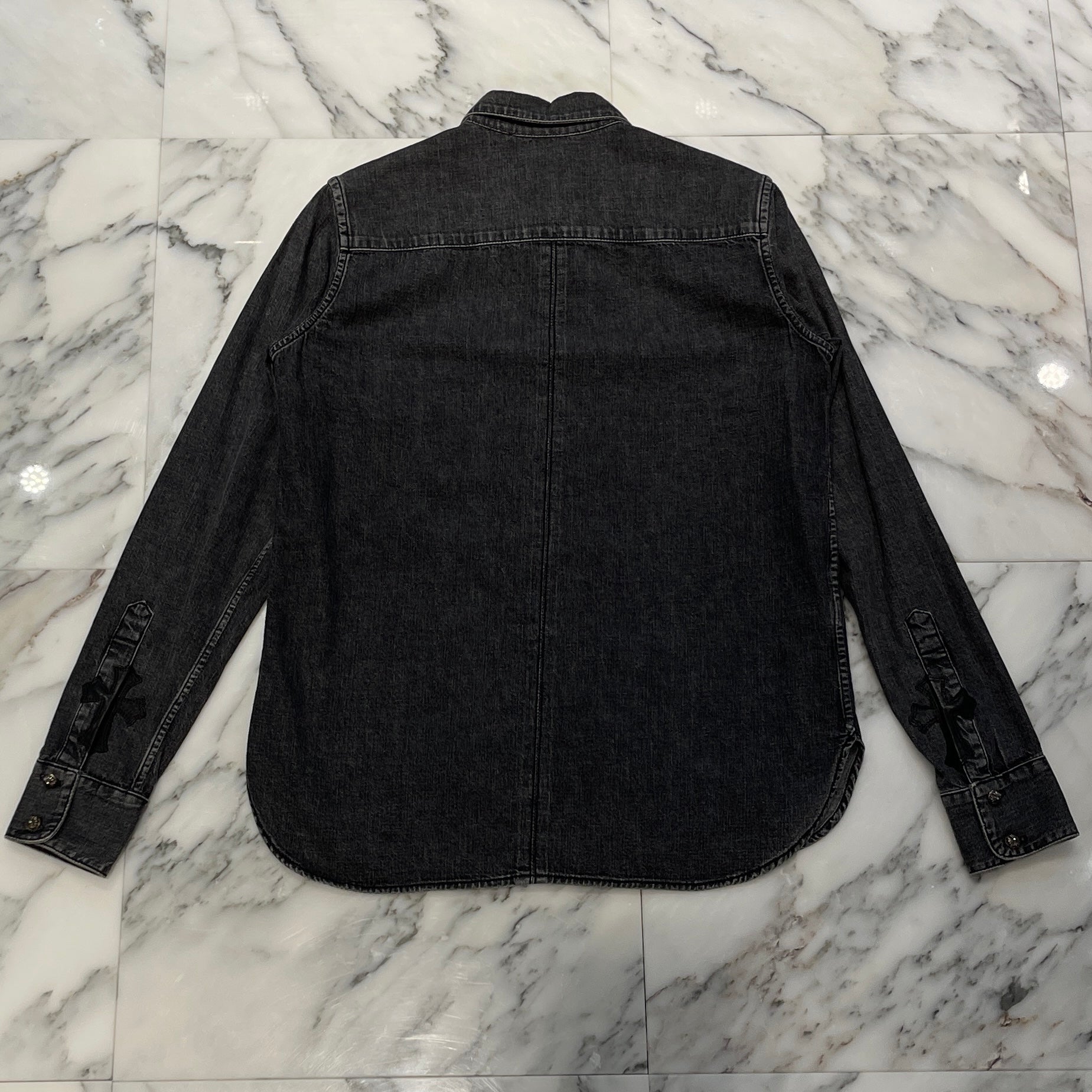 CHROME HEARTS YNOT Leather Cross Patch Denim Shirts Size M クロムハーツ ワイノット レザークロスパッチ デニムシャツ サイズM