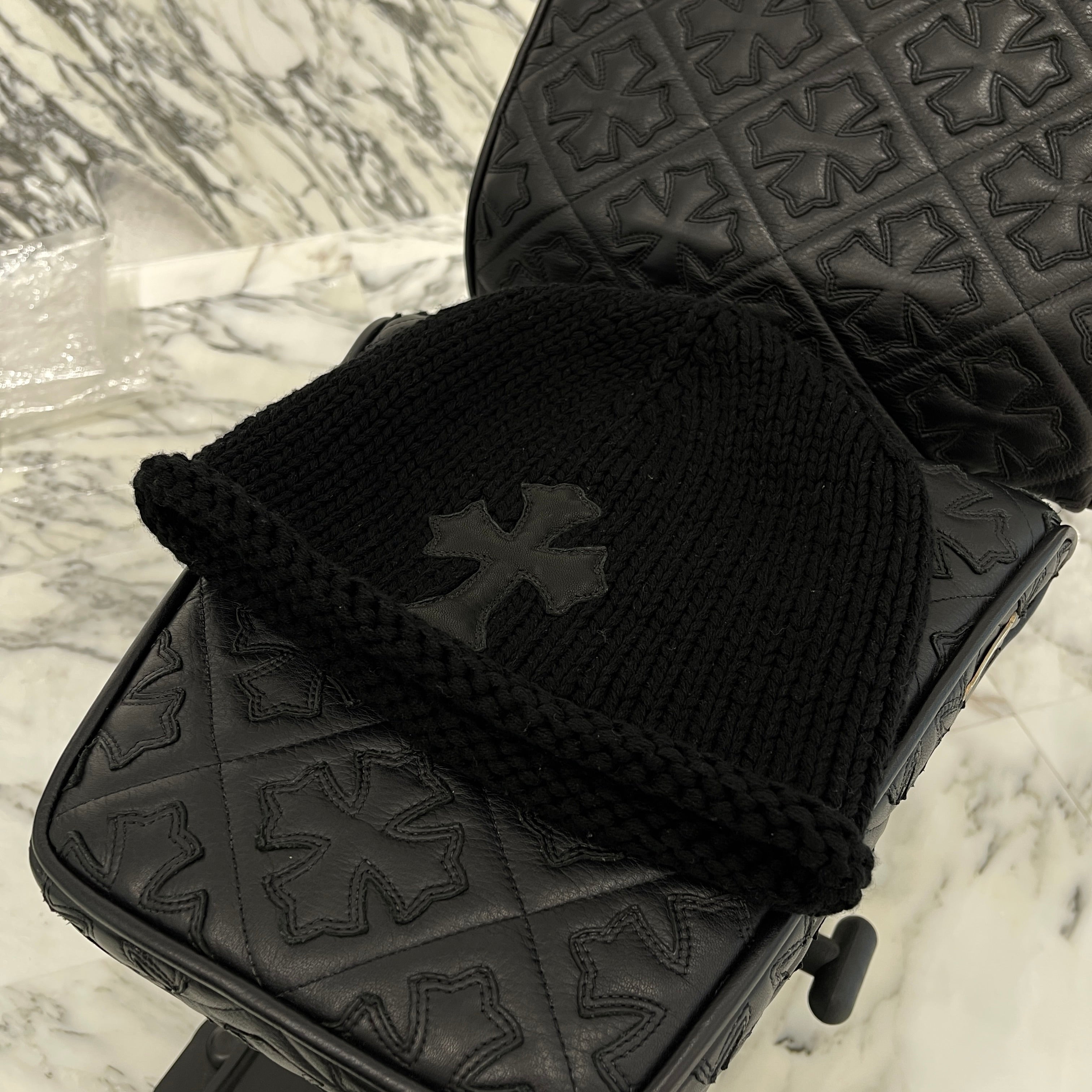 CHROME HEARTS Cashmere Leather 1 Cross Patch Beanie Size ONE SIZE (21cm) クロムハーツ カシミヤ レザー 1クロスパッチ ビーニー サイズONE SIZE (21cm)