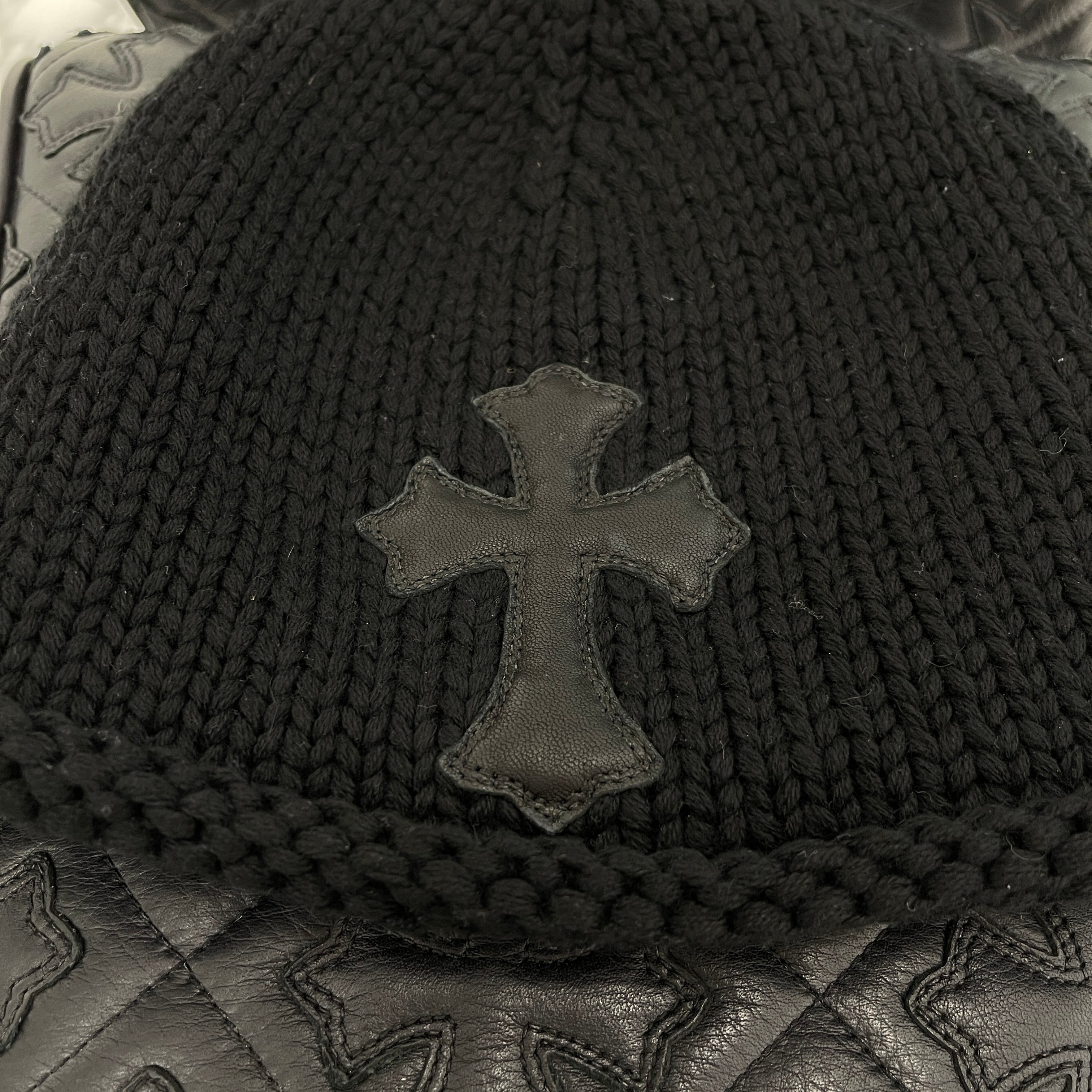 CHROME HEARTS Cashmere Leather 1 Cross Patch Beanie Size ONE SIZE (21cm) クロムハーツ カシミヤ レザー 1クロスパッチ ビーニー サイズONE SIZE (21cm)