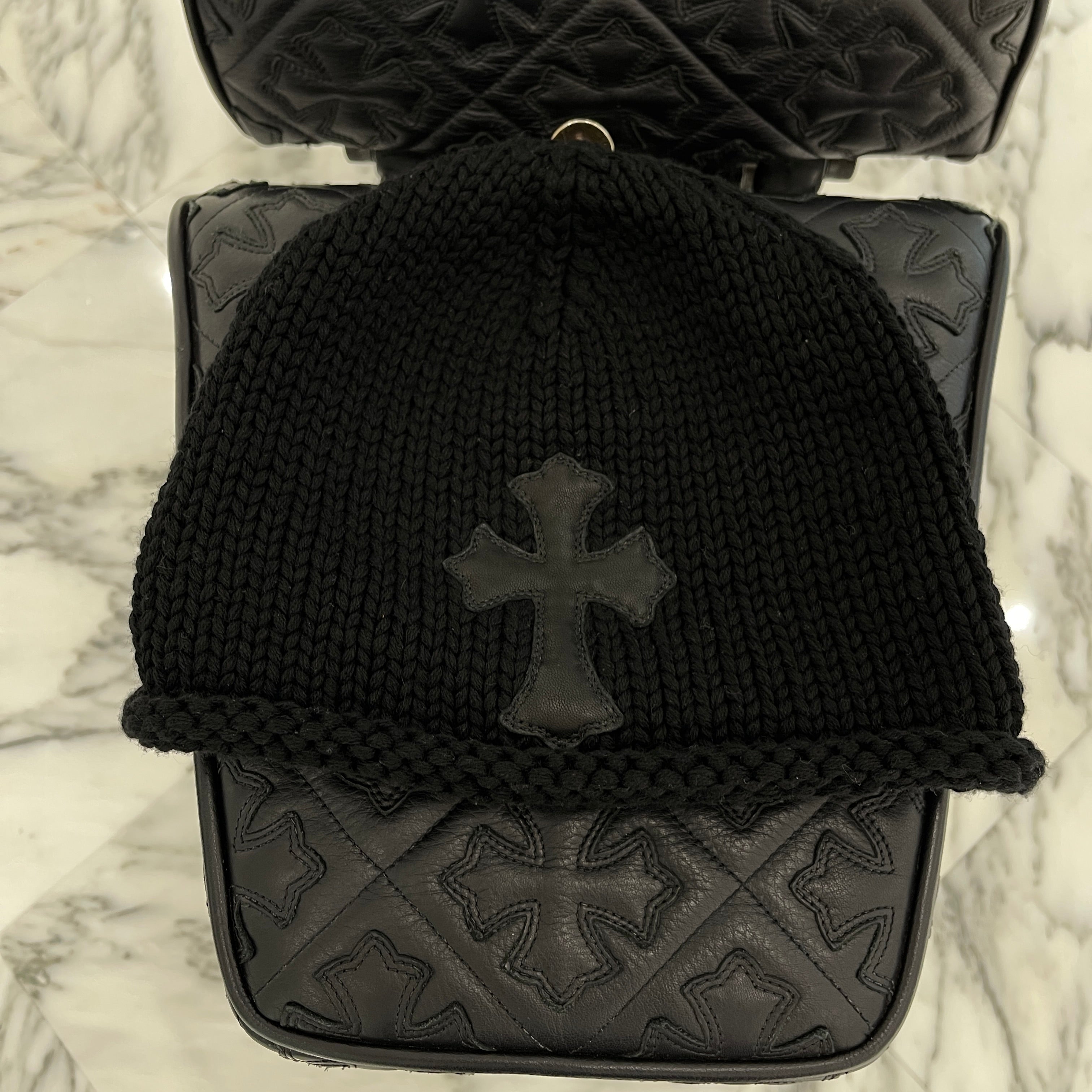 CHROME HEARTS Cashmere Leather 1 Cross Patch Beanie Size ONE SIZE（53-60） クロムハーツ カシミヤ レザー 1クロスパッチ ビーニー サイズONE SIZE（53-60）