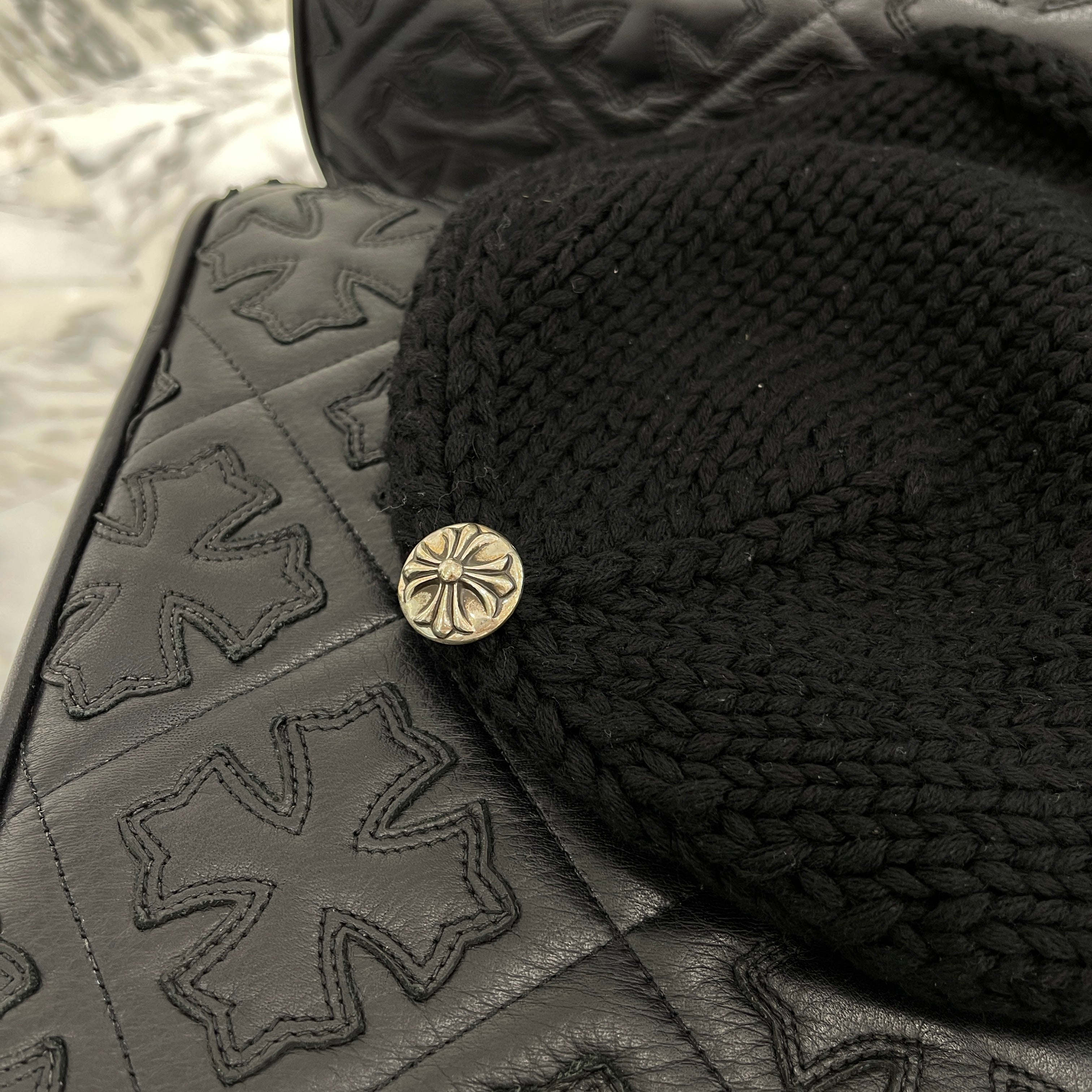 CHROME HEARTS Cashmere Leather 1 Cross Patch Beanie Size ONE