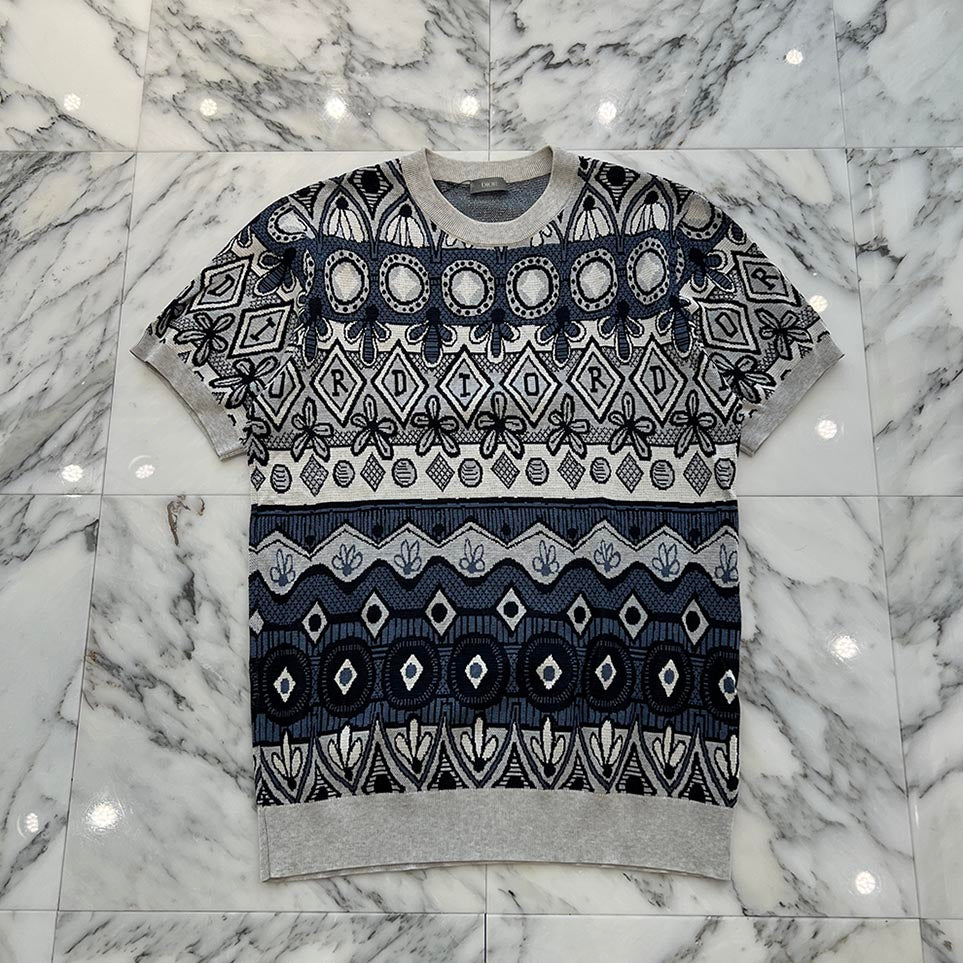 DIOR × SHAWN STUSSY 2020AW Cotton Silk Jacquard Knit Tee 033M632AT175 Size M ディオール×ショーン・ステューシー コットンシルクジャガードニットTシャツ サイズM