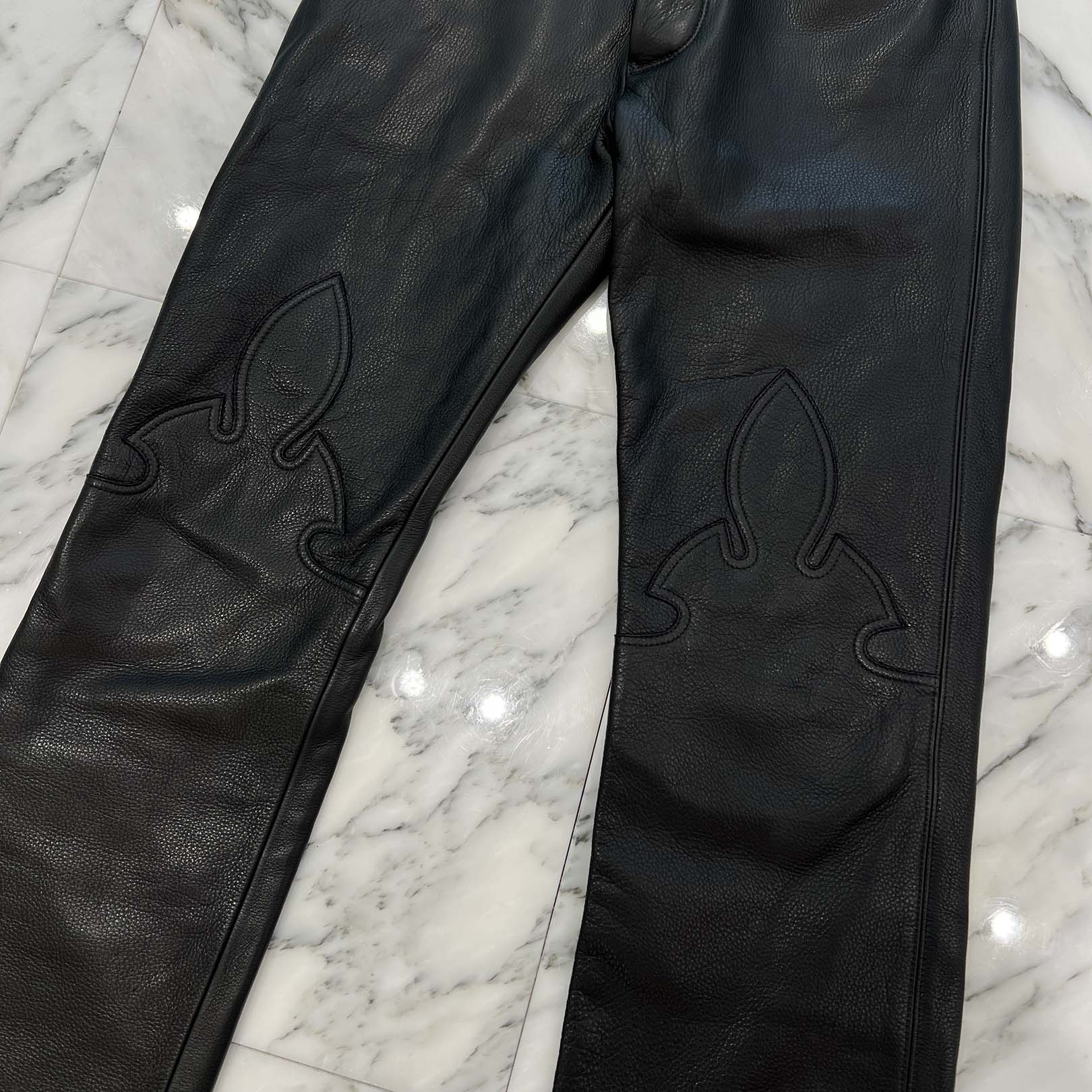CHROME HEARTS Flare Knee Cross Ball Button Leather Pants Size 30 クロムハーツ フレアニー クロスボールボタン レザーパンツ サイズ30