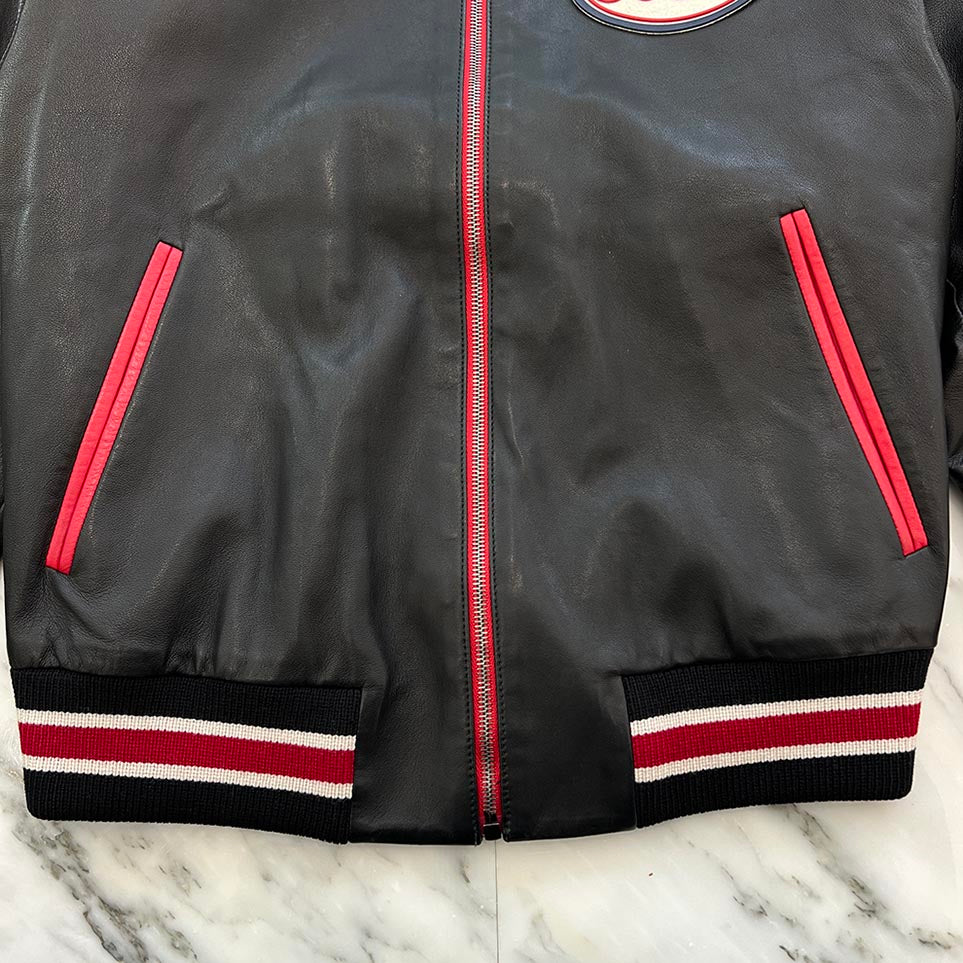 GUCCI  Rubber Logo Patch Varsity Leather Jacket 523526 XG649 Size 46 グッチ ラバーロゴパッチヴァーシティレザージャケット サイズ46