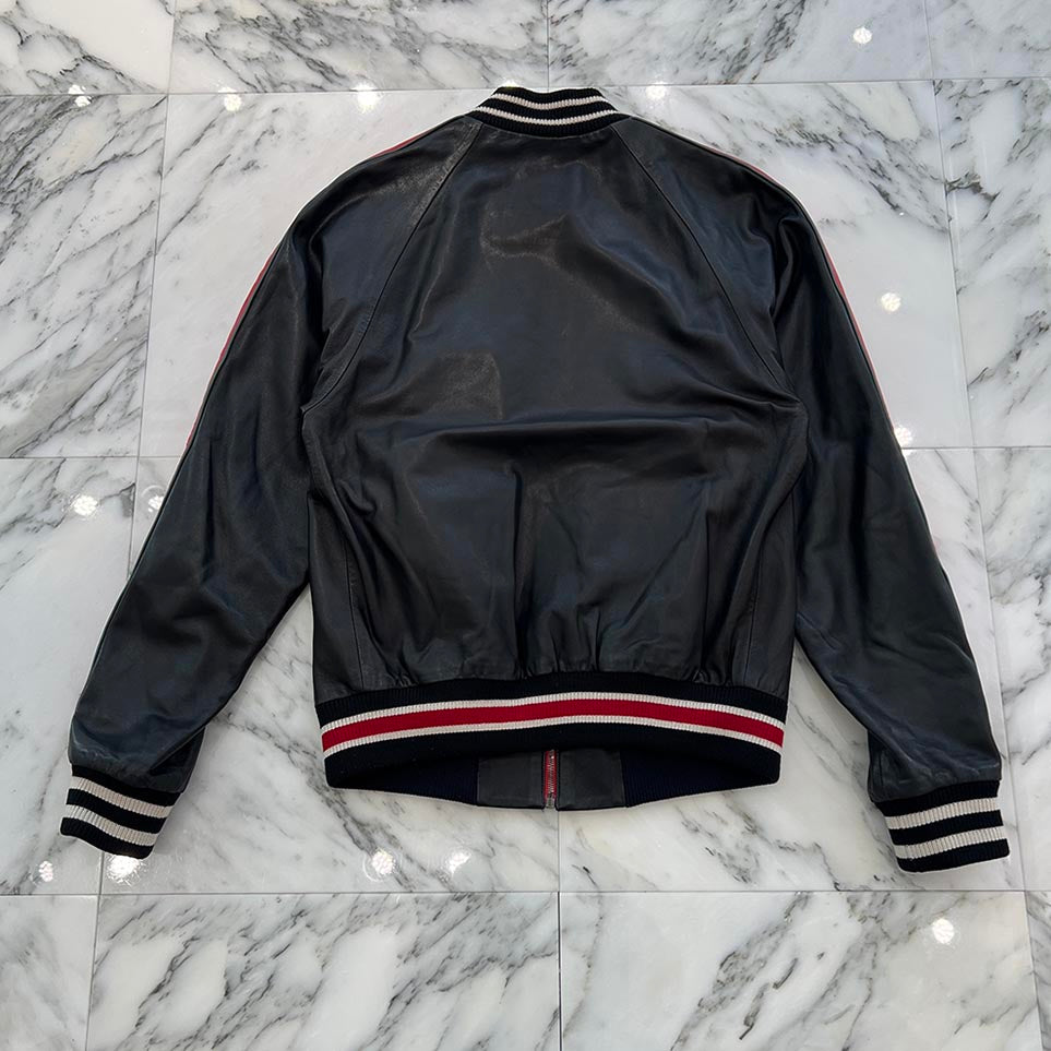 GUCCI  Rubber Logo Patch Varsity Leather Jacket 523526 XG649 Size 46 グッチ ラバーロゴパッチヴァーシティレザージャケット サイズ46