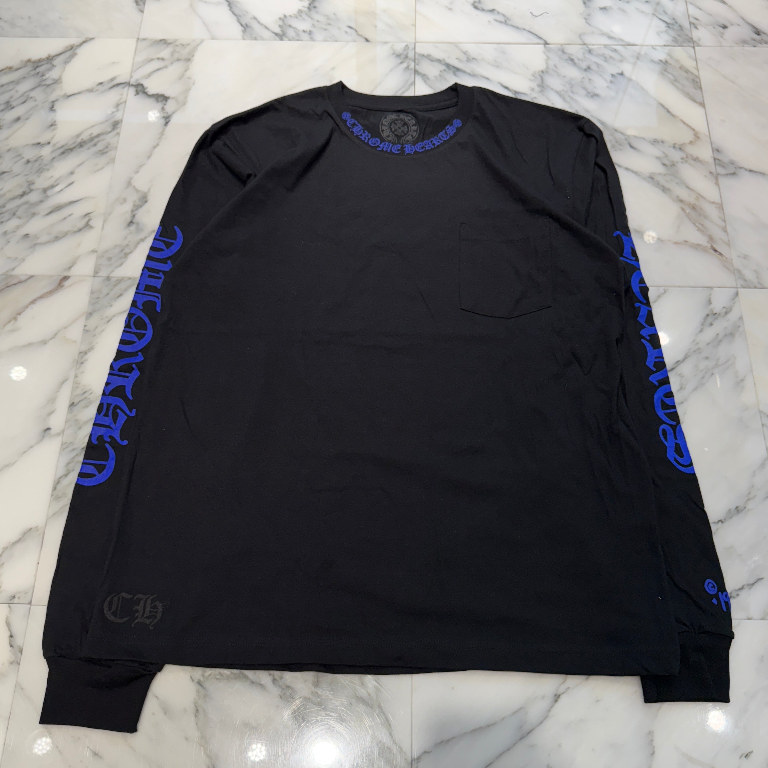 CHROME HEARTS 2024AW Old English Neck Logo Neon Blue Long Sleeve Tee Size XL クロムハーツ オールドイングリッシュネックロゴネオンブルーロングスリーブTシャツ サイズXL