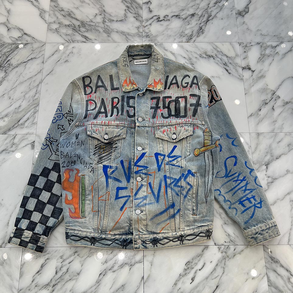 BALENCIAGA 2018AW Graffiti Paint Denim Jacket 558824 TXE08 Size 36 バレンシアガ グラフィティペイント デニムジャケット サイズ36