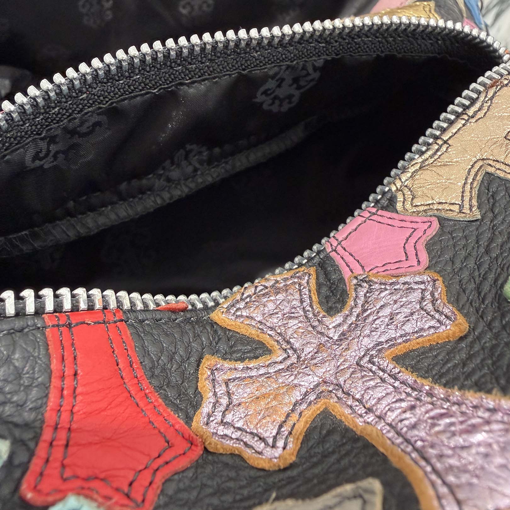 CHROME HEARTS Multi Color Cemetery Cross Patch 1 SNAT PACK LEATHER WAIST BAG クロムハーツ マルチカラー セメタリークロスパッチ 1スナットパック レザー ウェストバッグ