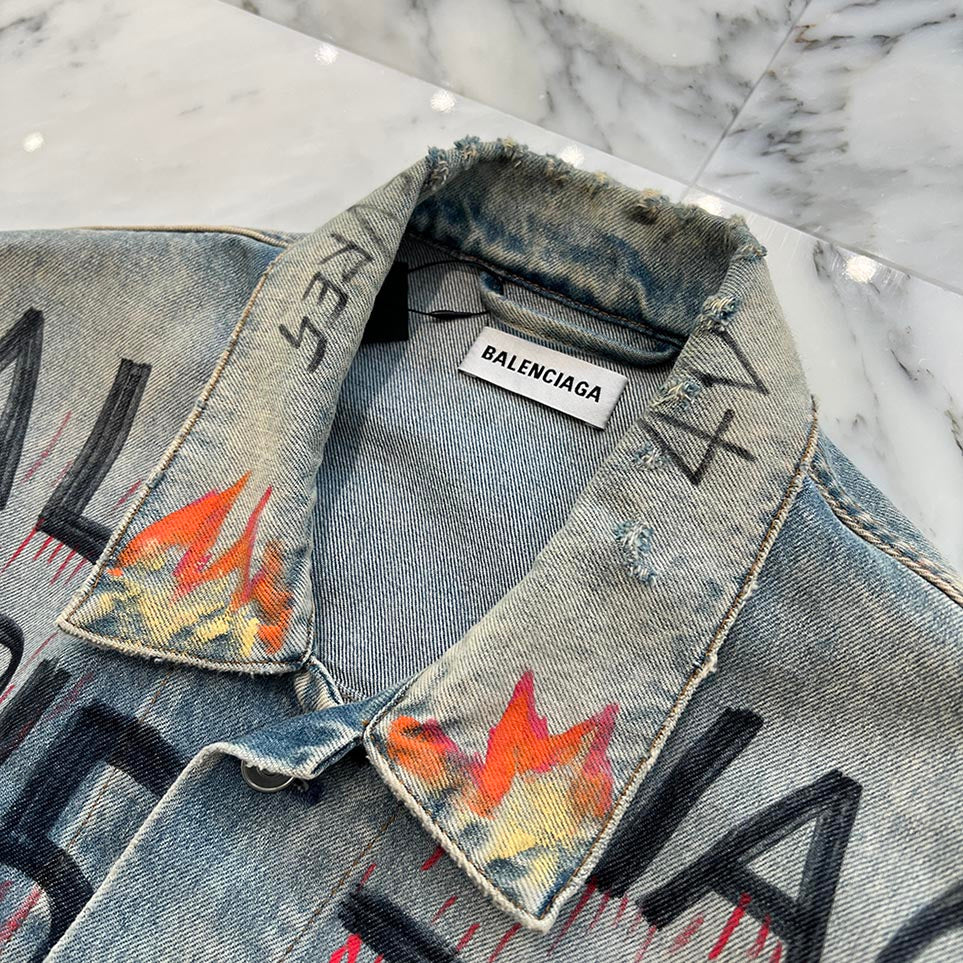 BALENCIAGA 2018AW Graffiti Paint Denim Jacket 558824 TXE08 Size 36 バレンシアガ グラフィティペイント デニムジャケット サイズ36