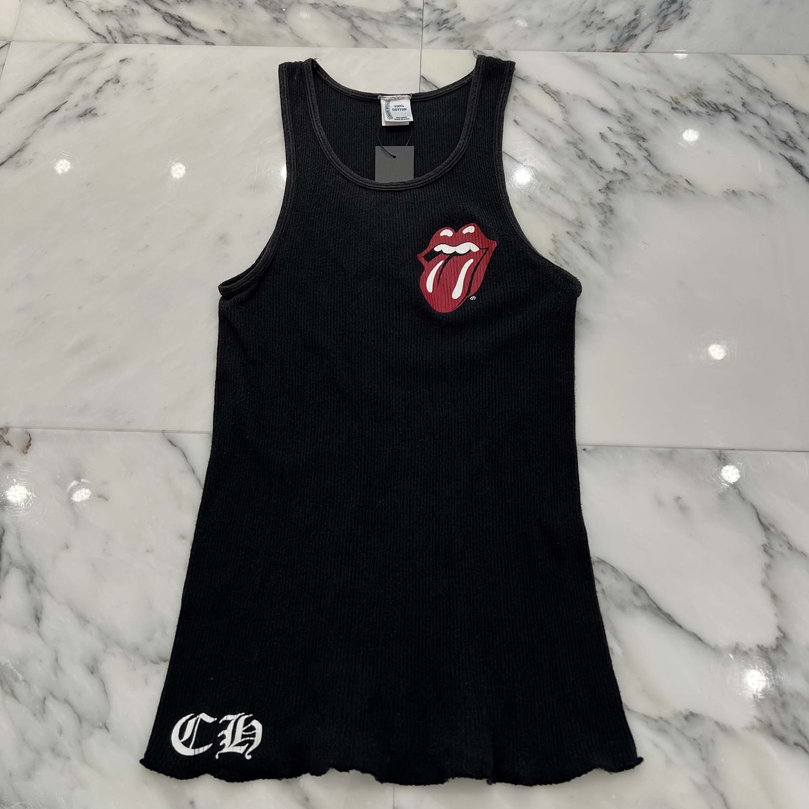 CHROME HEARTS × The Rolling Stones Lip And Tongue Horseshoe Lib Tank Top クロムハーツ × ローリングストーンズ リップアンドタン ホースシュー リブ タンクトップ