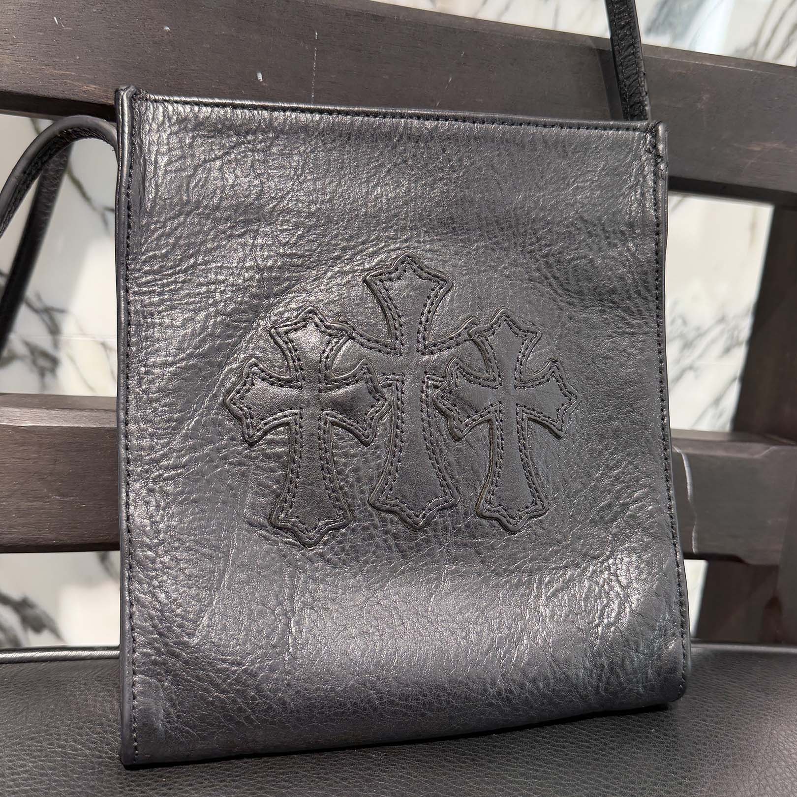 CHROME HEARTS Square Pocket 3 Cemetery Cross Leather Patch Shoulder Bag クロムハーツ スクエアポケット 3セメタリークロス レザーパッチ ショルダーバッグ