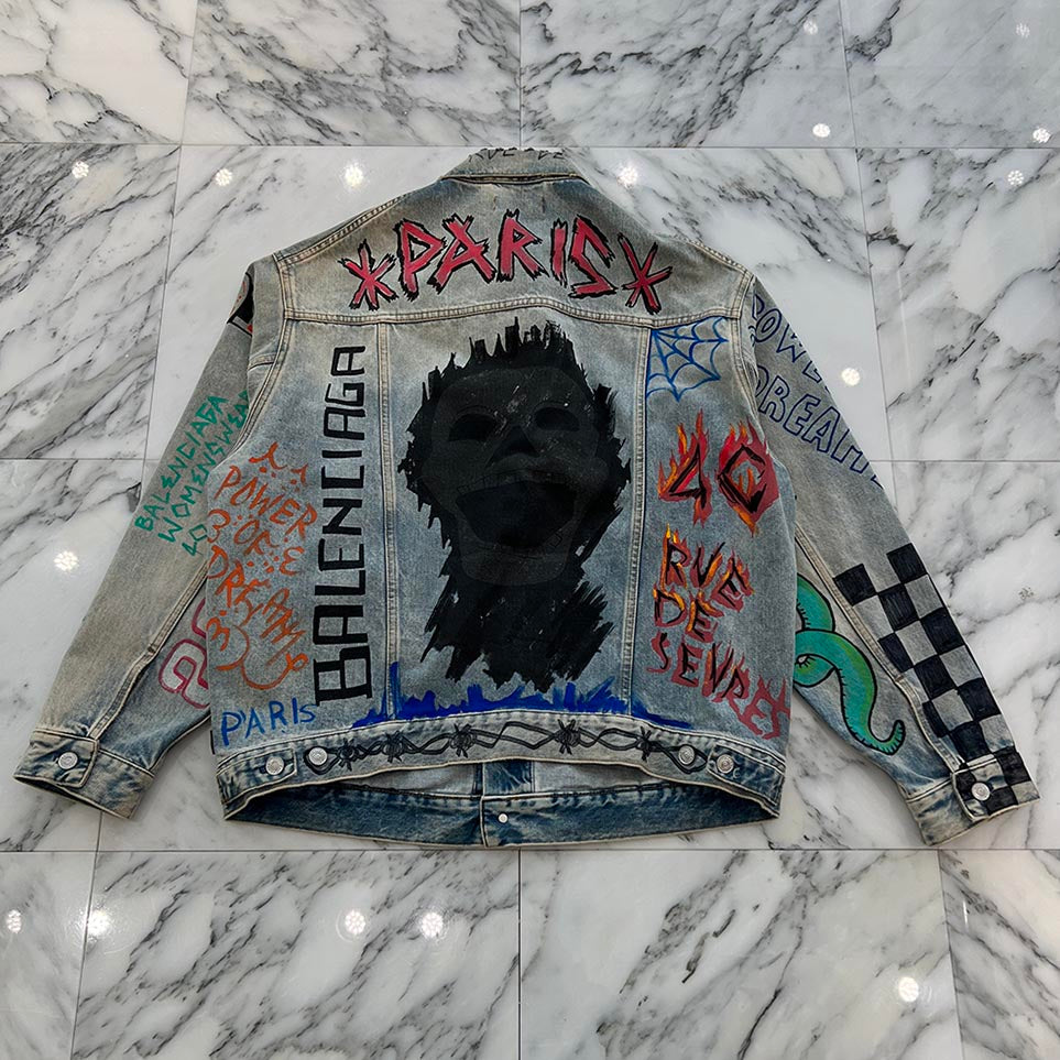 BALENCIAGA 2018AW Graffiti Paint Denim Jacket 558824 TXE08 Size 36 バレンシアガ グラフィティペイント デニムジャケット サイズ36