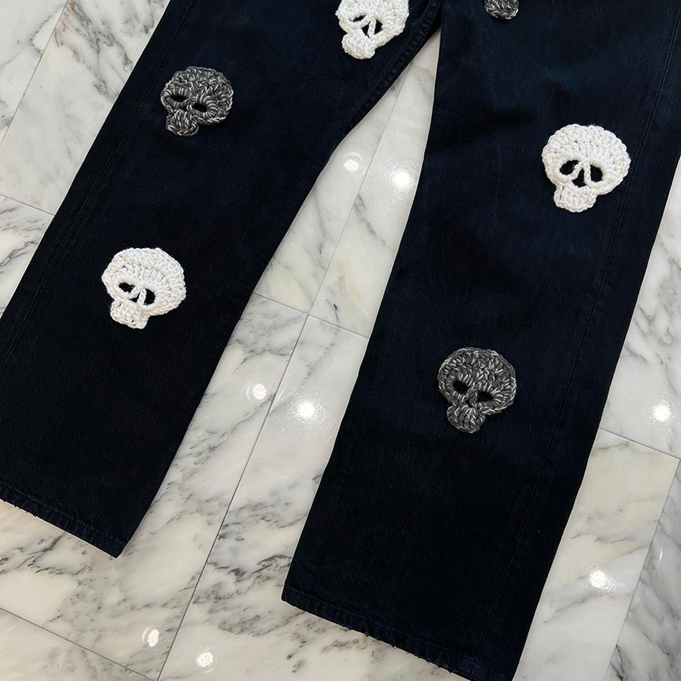 Y.A.R.N × mementos Levi's 501 Body Knit Scull Denim Pants Size W36×L32 ヤーン × メメントス リーバイス 501 ボディ ニットスカル デニムパンツ サイズ W36×L32