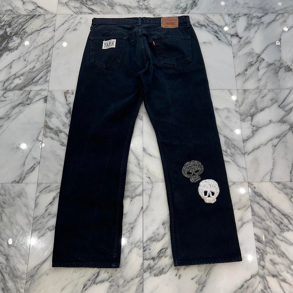 Y.A.R.N × mementos Levi's 501 Body Knit Scull Denim Pants Size W36×L32 ヤーン × メメントス リーバイス 501 ボディ ニットスカル デニムパンツ サイズ W36×L32
