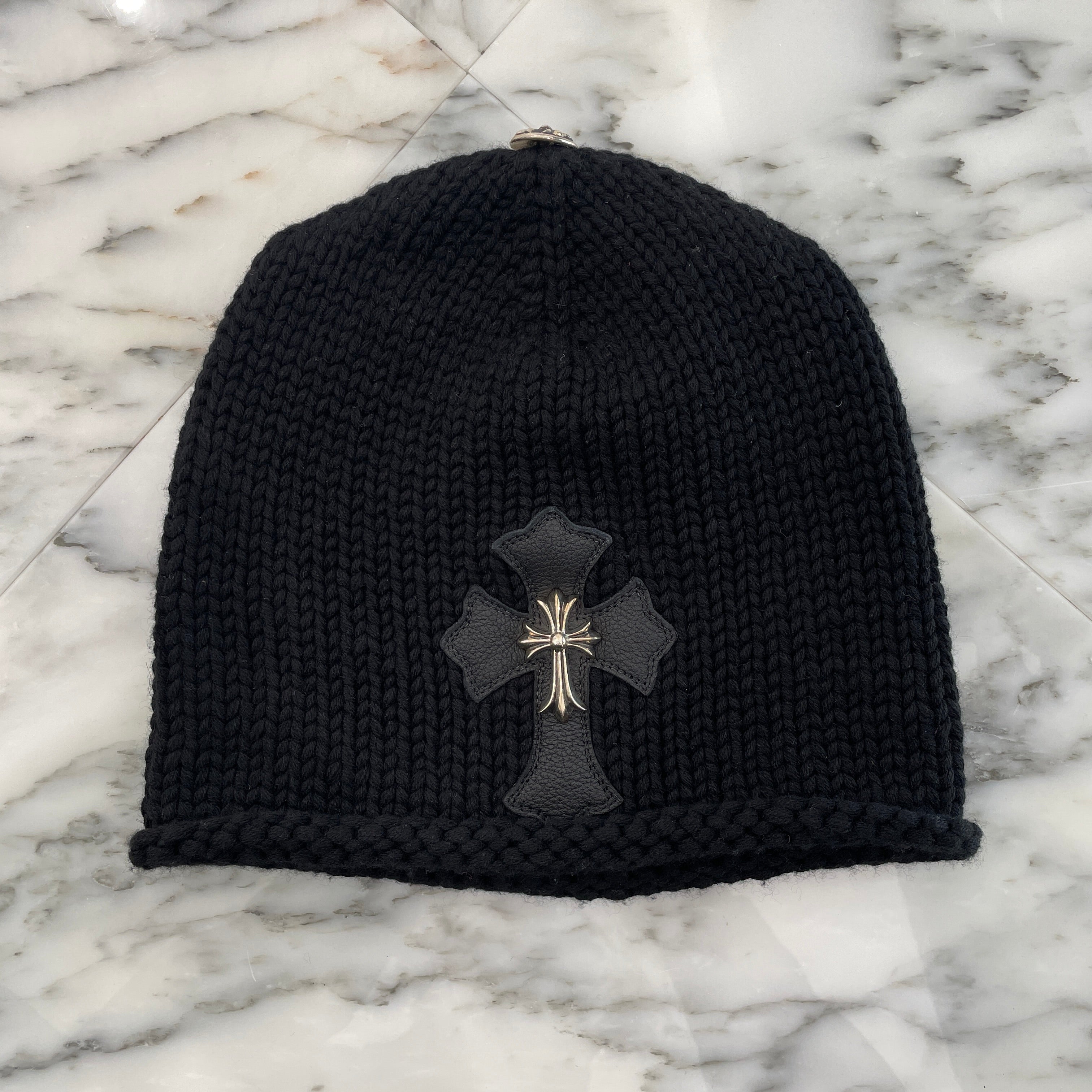 CHROME HEARTS Cashmere Leather 1 Cross Patch Beanie Size ONE SIZE（53-60） クロムハーツ カシミヤ レザー 1クロスパッチ ビーニー シルバー925 サイズONE SIZE（53-60）